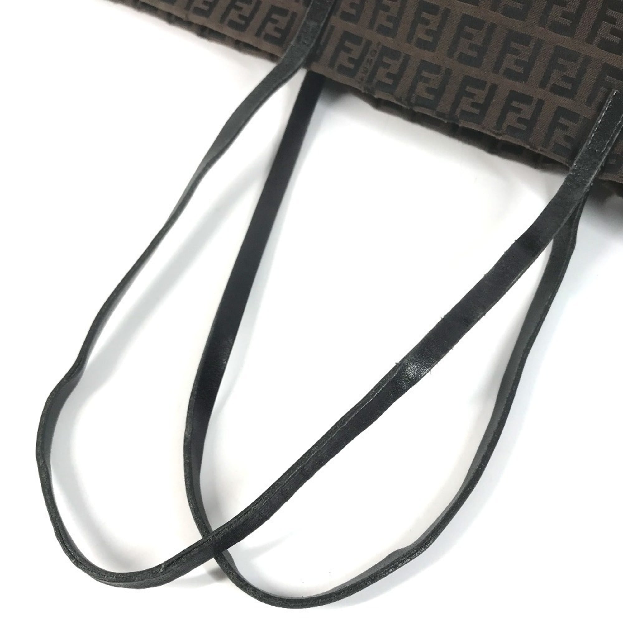 Fendi Brown Leather Canvas Shoulder Bag Tote Bag (Pre-Owned)
