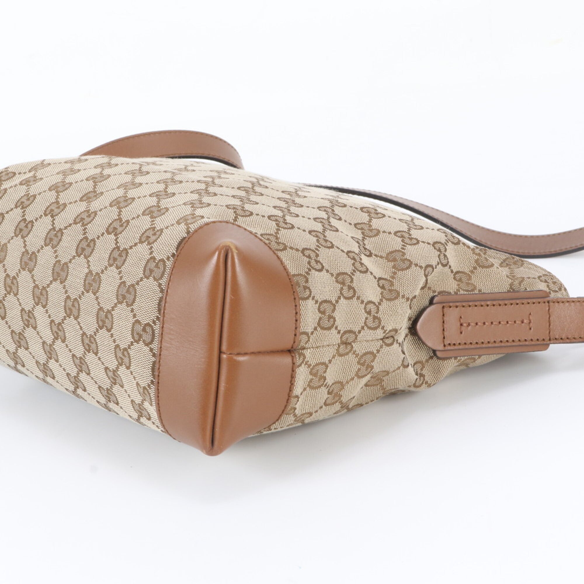 Gucci Beige Leather Canvas Handbag Shoulder Bag Tote Bag (Pre-Owned)