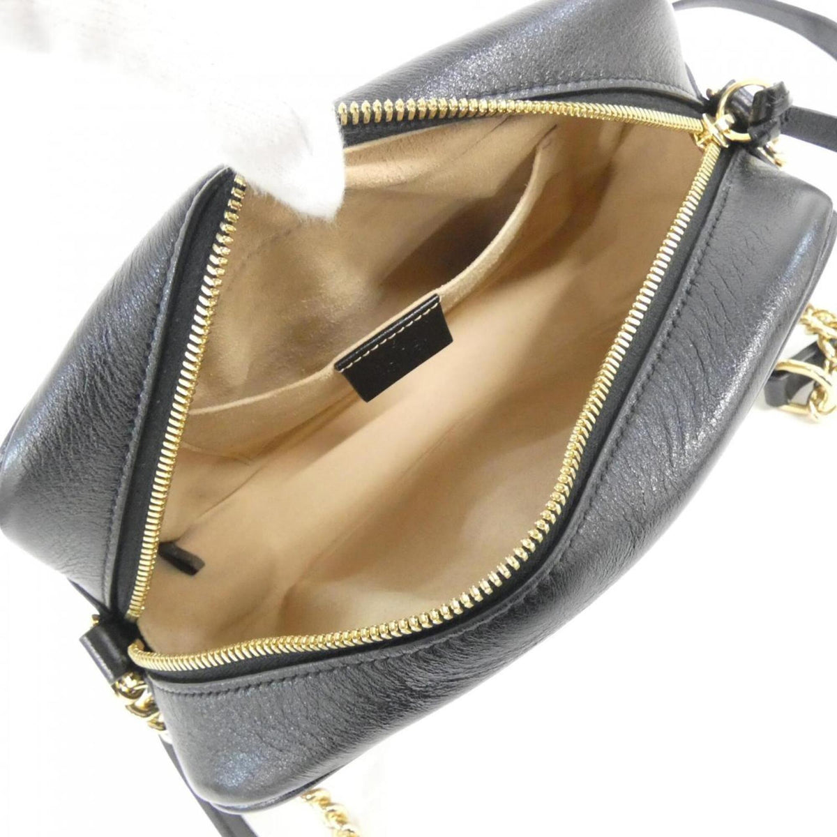 Gucci Beige Black Gg Canvas Leather Shoulder Bag (Pre-Owned)