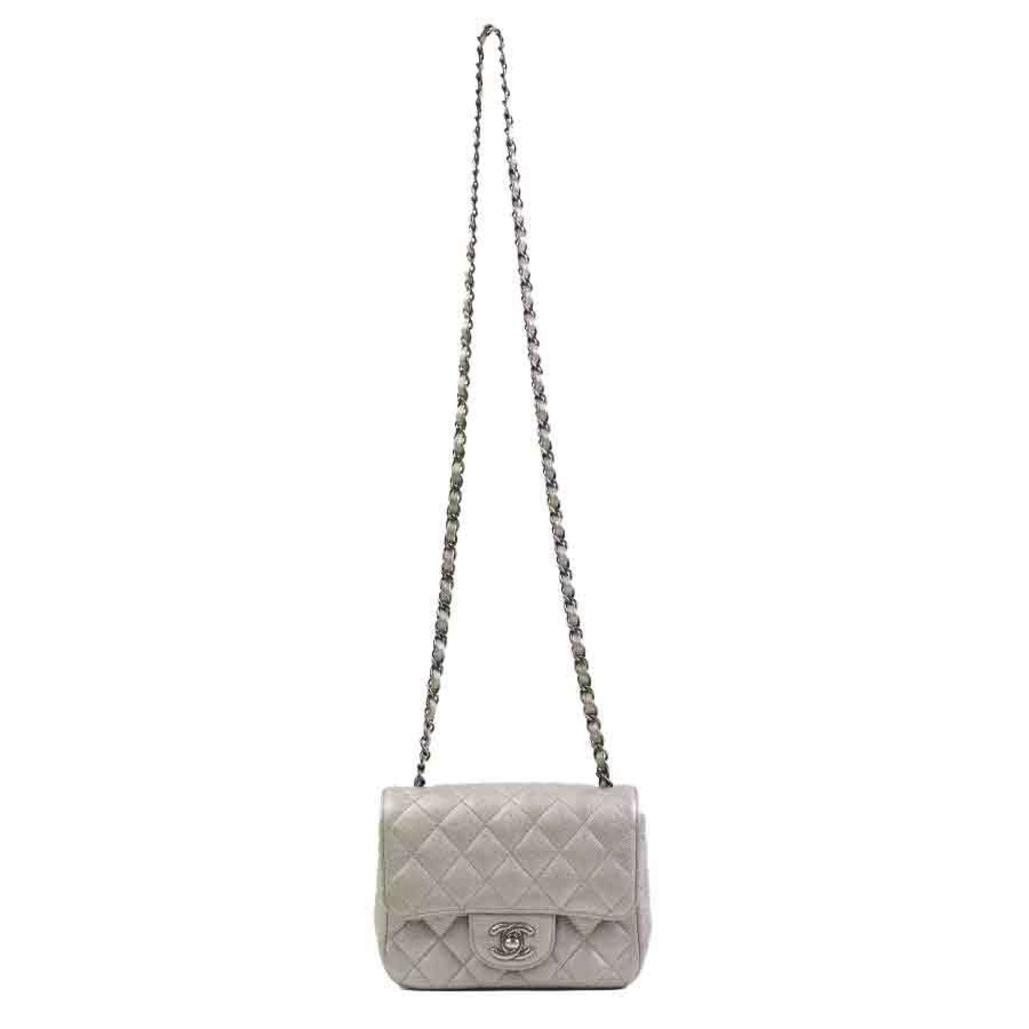 Chanel Metallic Gray Grained Calfskin Shoulder Bag (Pre-Owned)