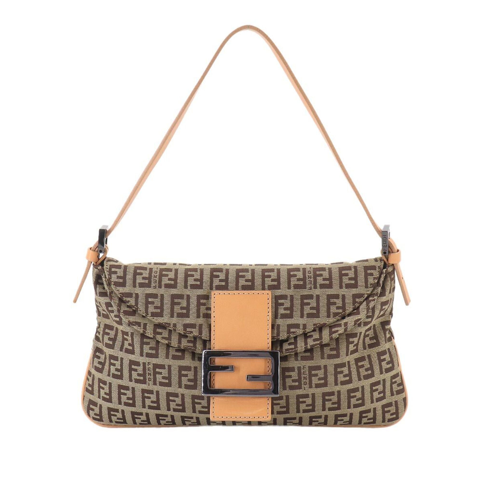 Fendi Beige Brown Canvas Leather Handbag Shoulder Bag (Pre-Owned)