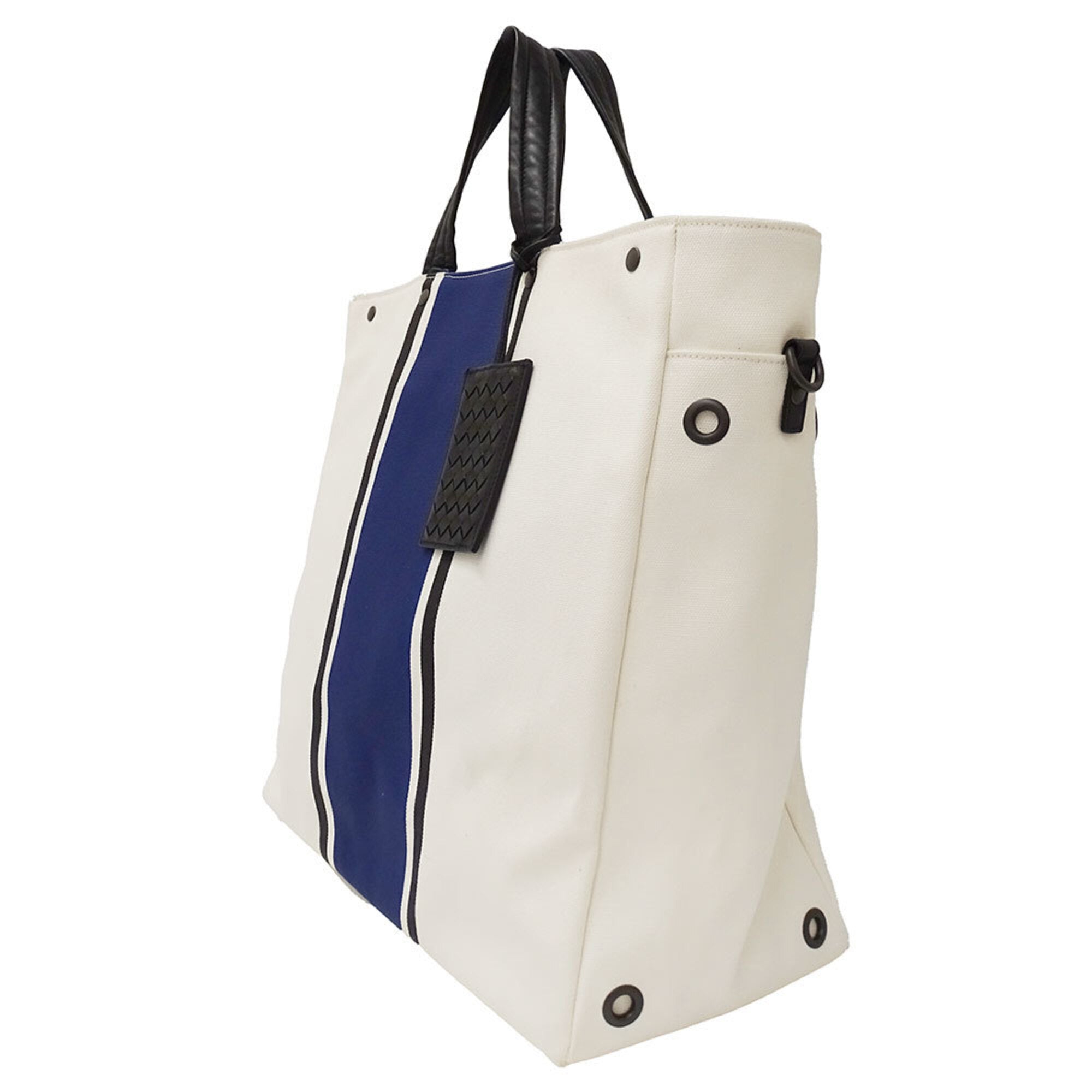 Bottega Veneta Blue Ivory Canvas Handbag Shoulder Bag Tote Bag (Pre-Owned)