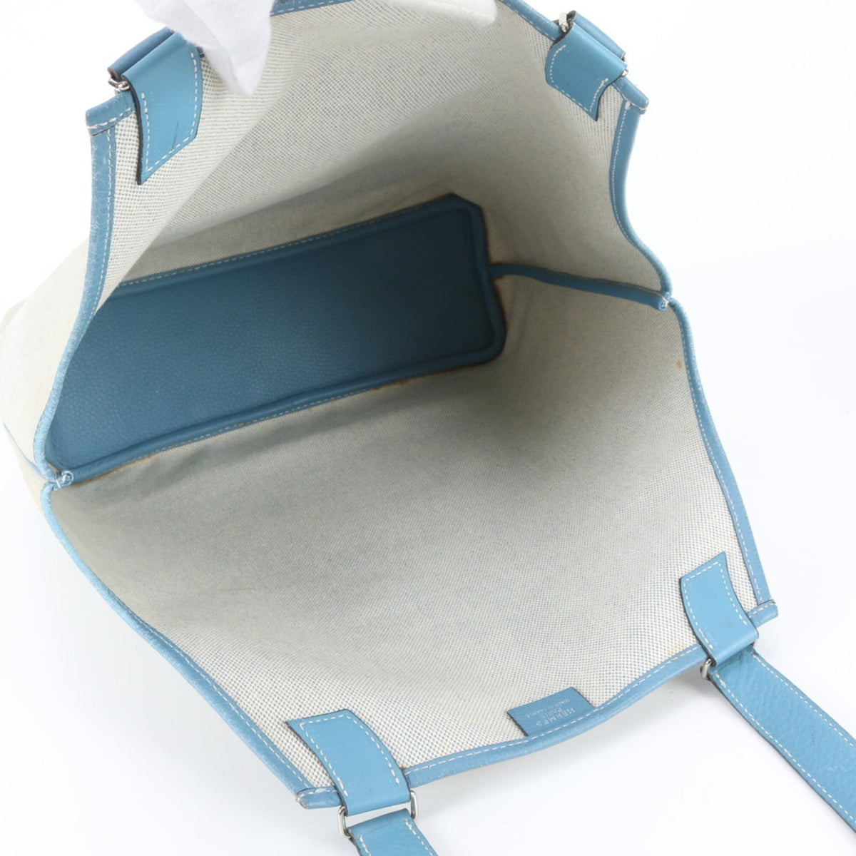 Hermes Blue Jean Leather Canvas Shoulder Bag Tote Bag (Pre-Owned)