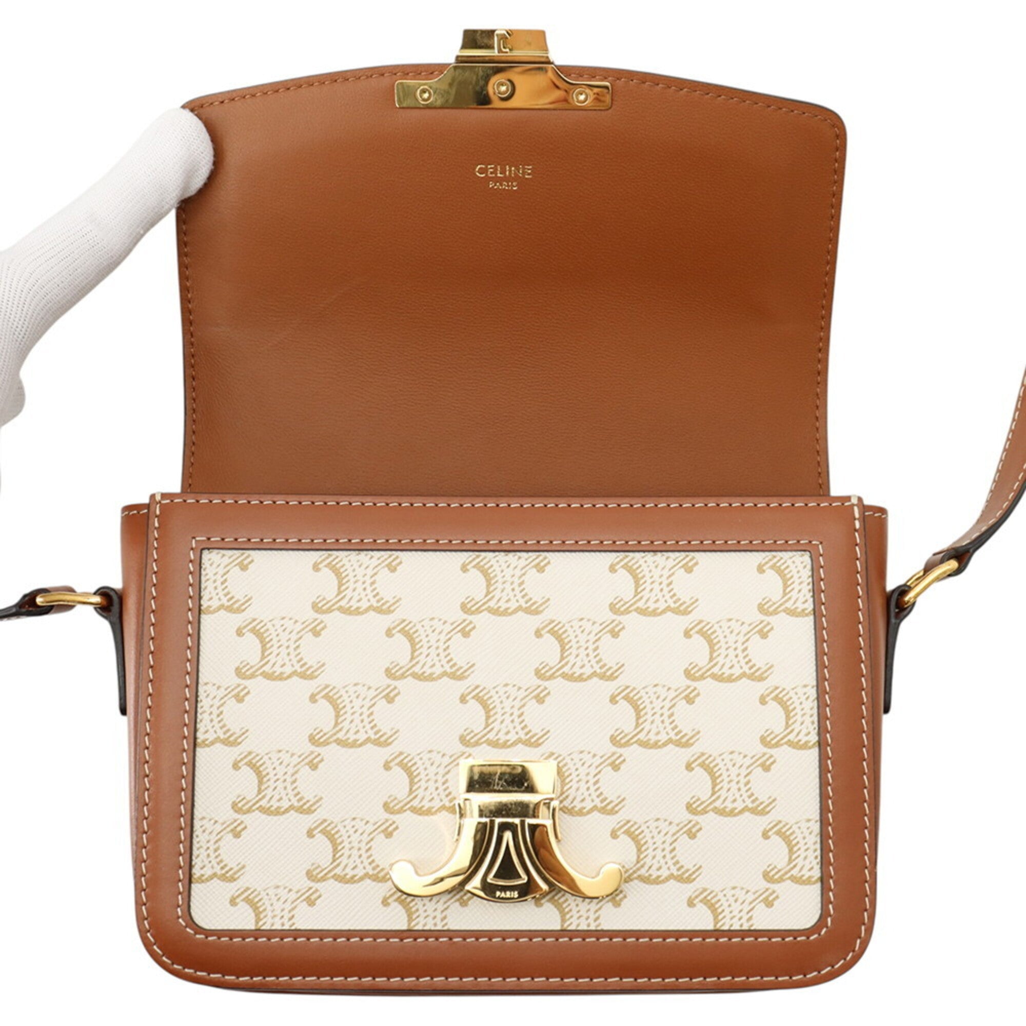 Celine Brown Ivory Pvc Leather Handbag Shoulder Bag (Pre-Owned)