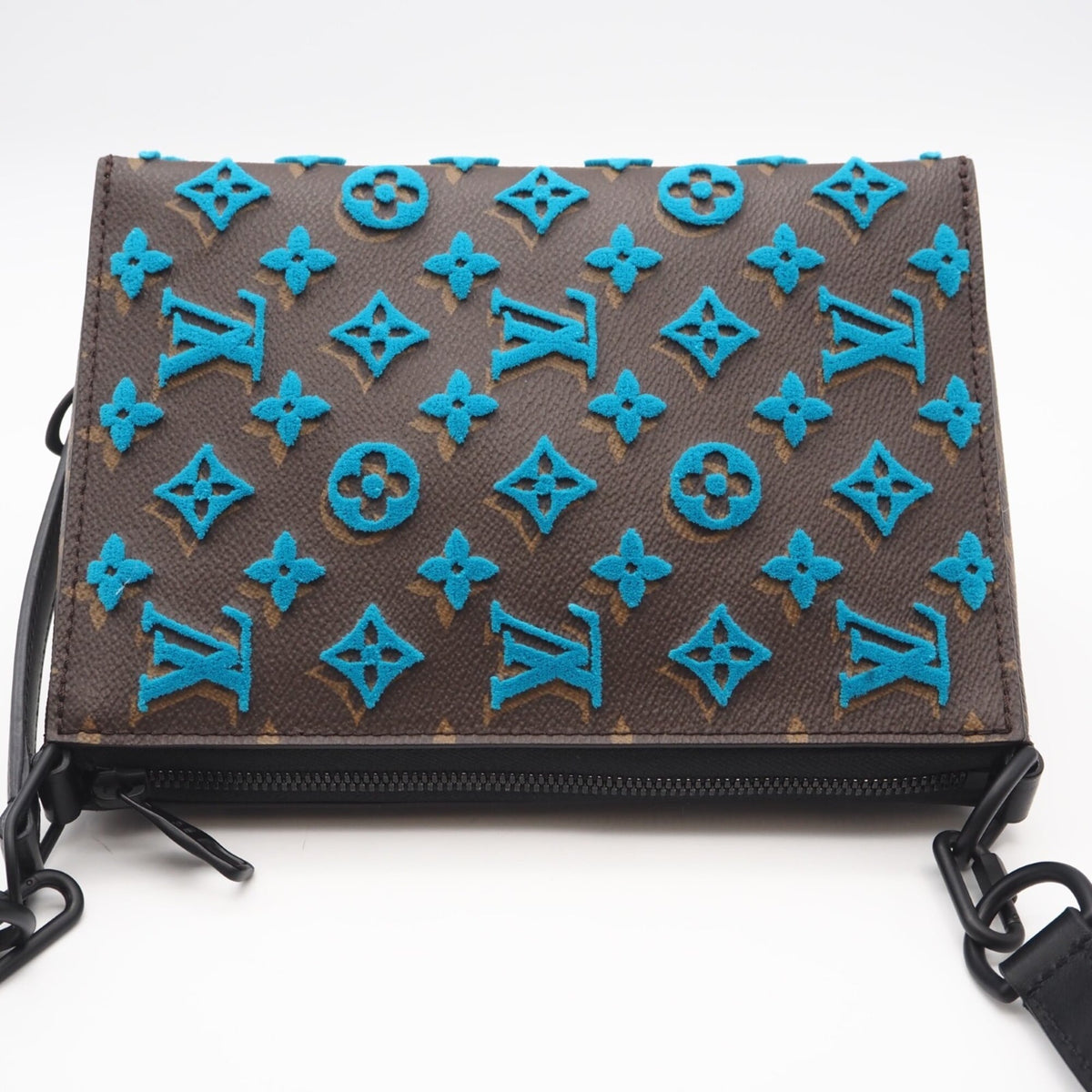 Louis Vuitton Beige Blue Brown Coated Canvas Leather Shoulder Bag (Pre-Owned)