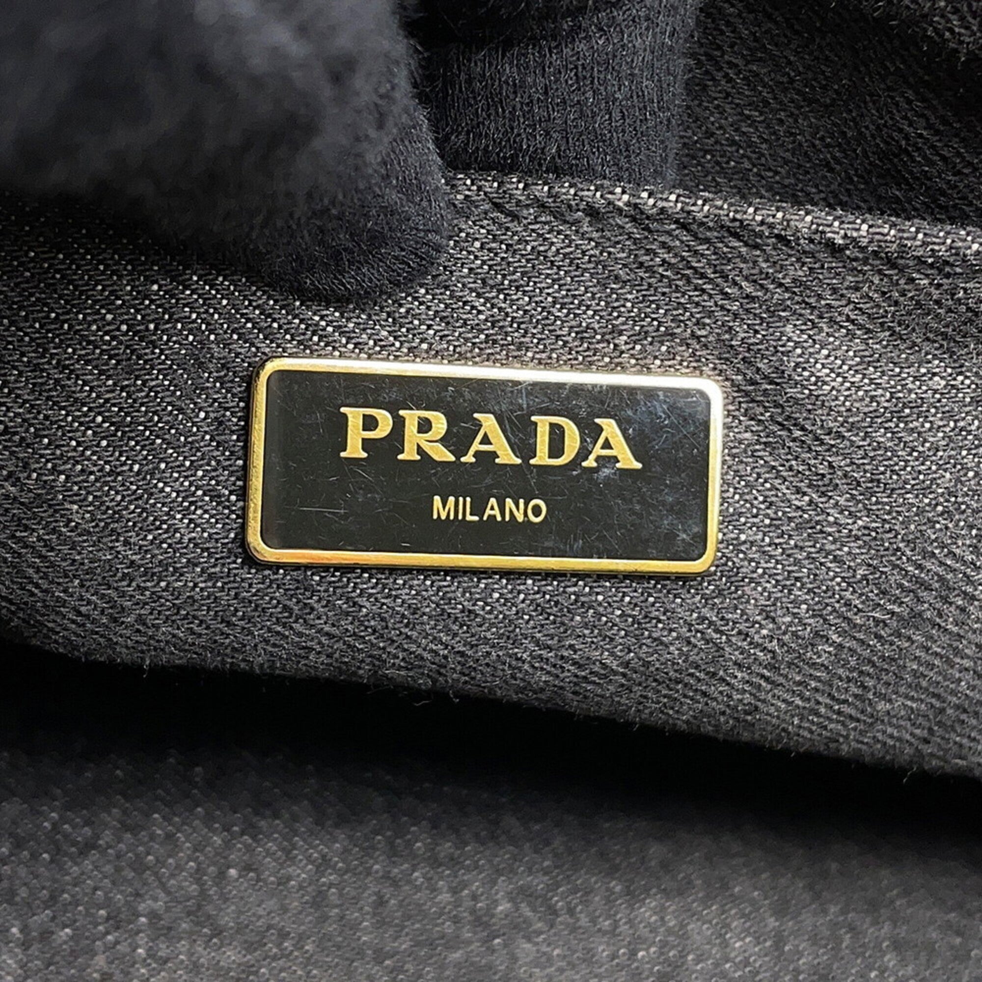 Prada Black Multi-Color Leather Denim Handbag Shoulder Bag Tote Bag (Pre-Owned)