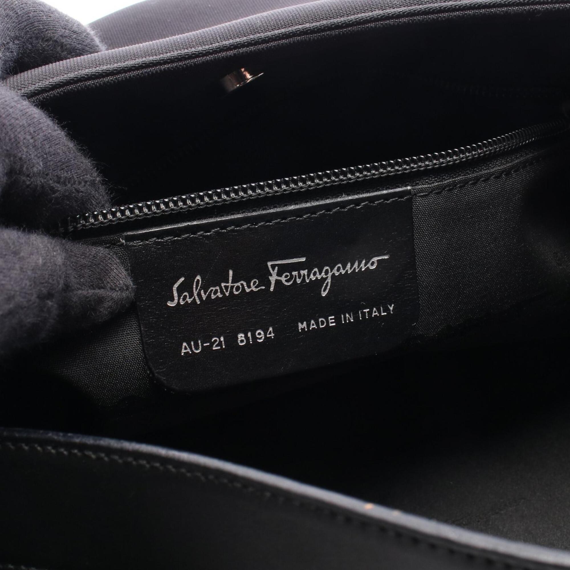 Salvatore Ferragamo Black Canvas Leather Handbag Shoulder Bag (Pre-Owned)
