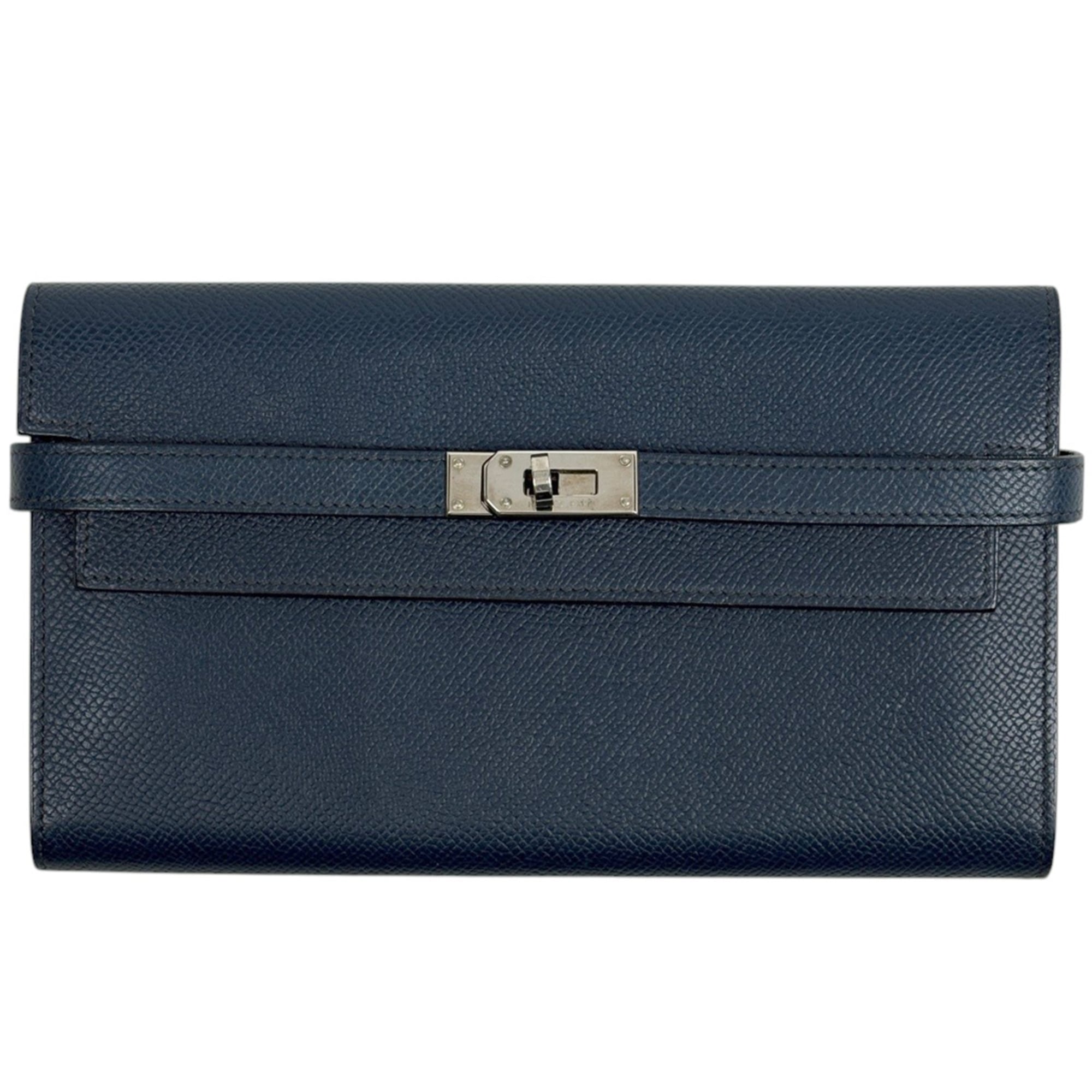 Hermes Kelly Blue Epsom Leather Long Wallet (Bi-Fold) (Pre-Owned)