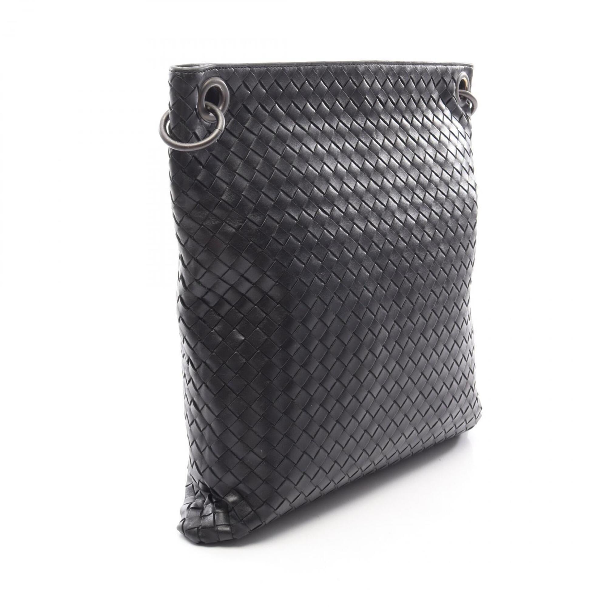 Bottega Veneta Intrecciato Black Navy Leather Handbag Shoulder Bag (Pre-Owned)