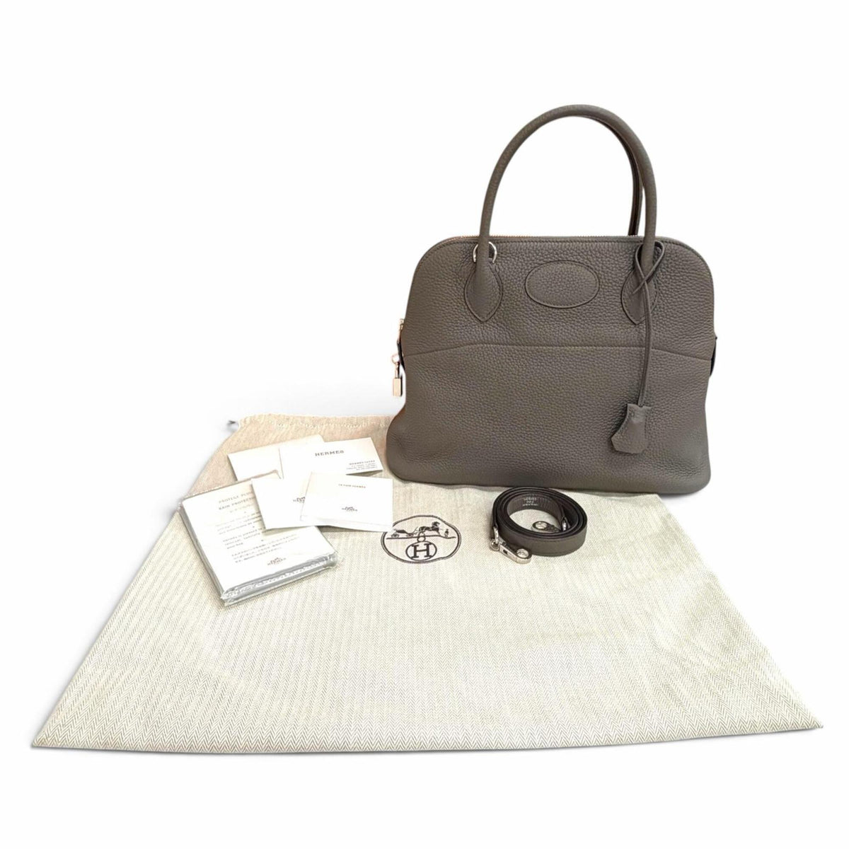 Hermes Etain Taurillon Clemence Leather Handbag (Pre-Owned)