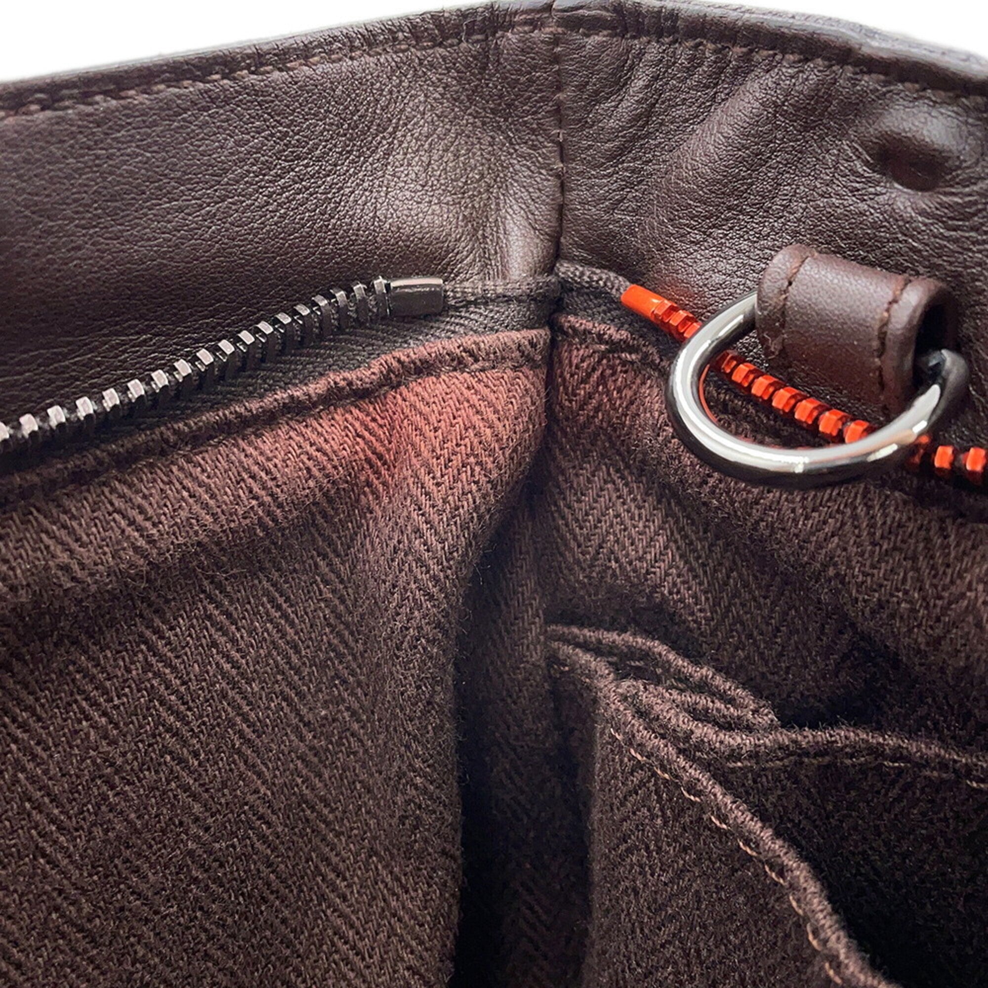 Hermes Chocolat Orange Veau Derma Handbag Tote Bag (Pre-Owned)