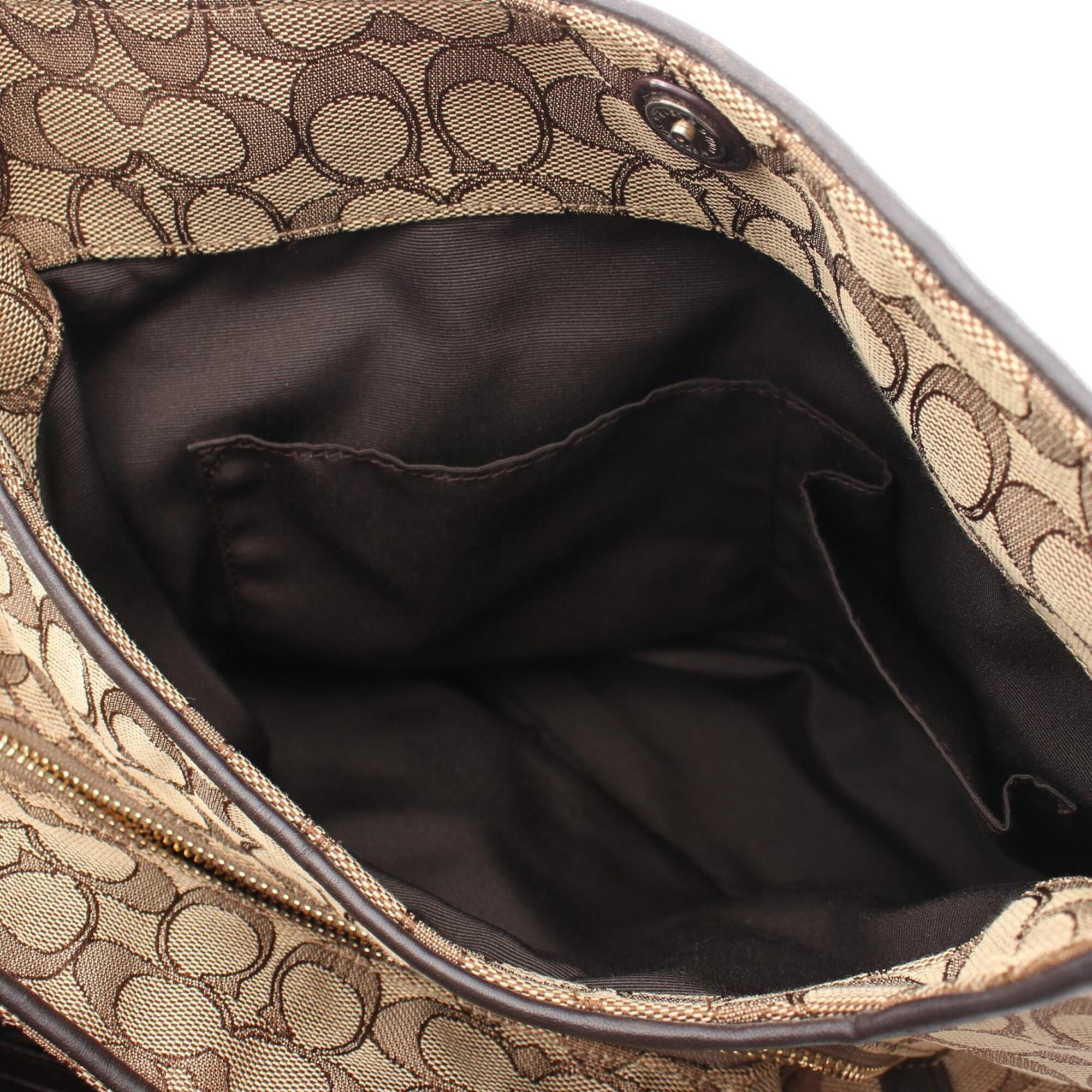 Coach Beige Brown Canvas Leather Handbag Shoulder Bag (Pre-Owned)