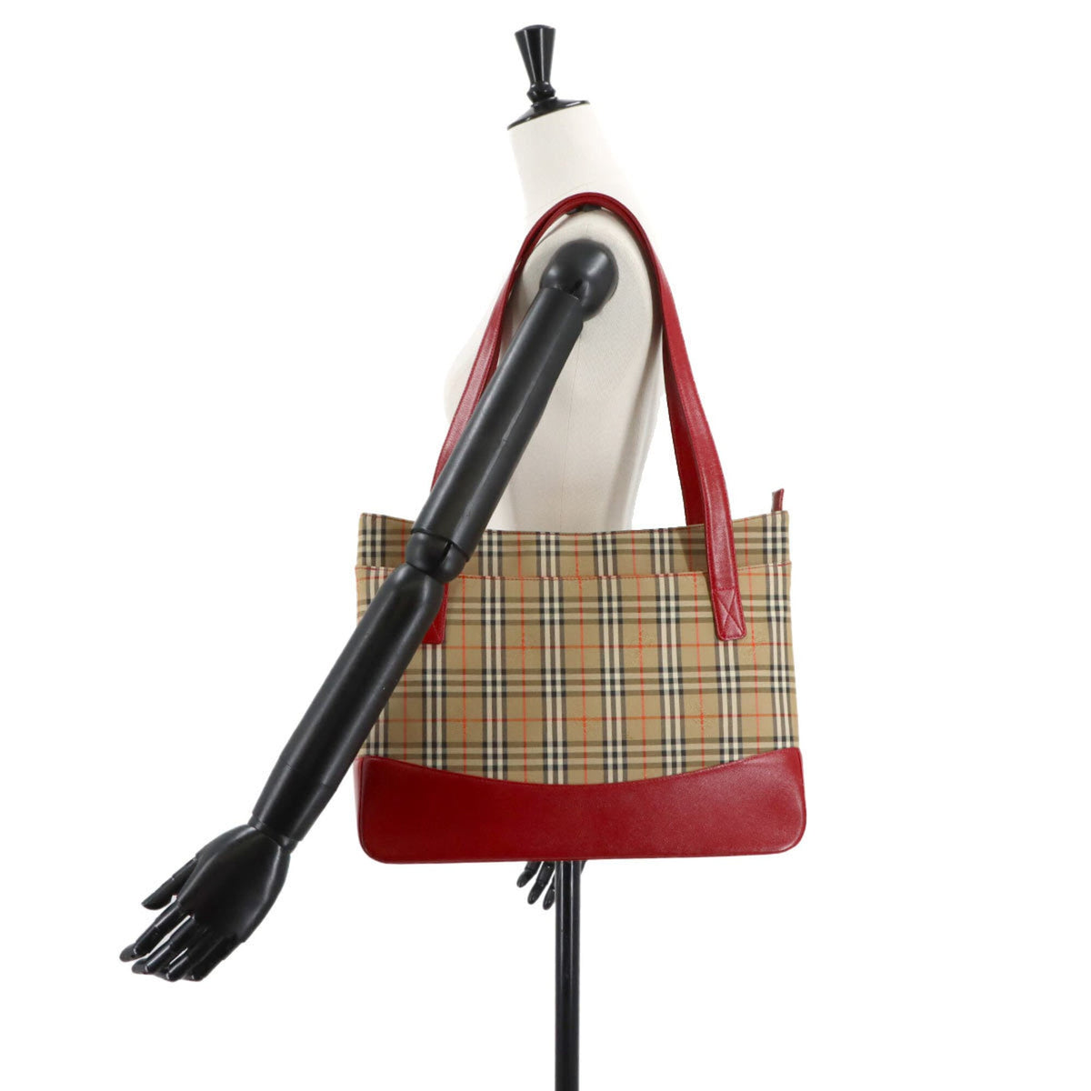 Burberry Brown Red Color Canvas Leather Handbag Tote Bag (Pre-Owned)