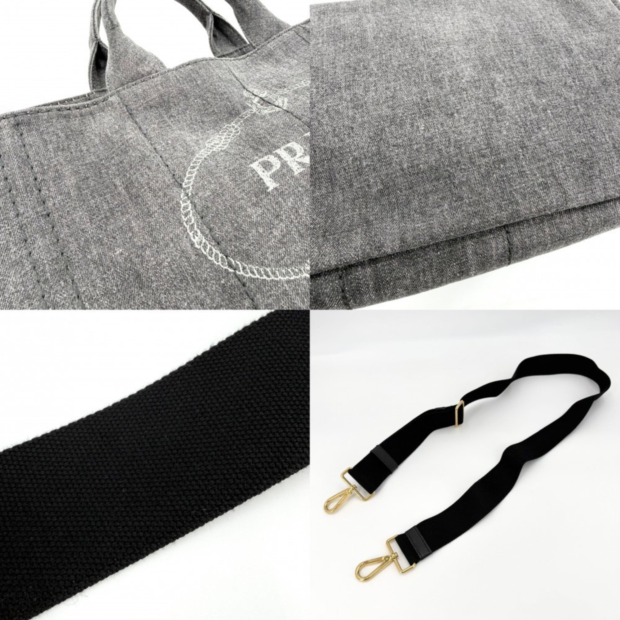 Prada Canapa Black Canapa Handbag Shoulder Bag Tote Bag (Pre-Owned)