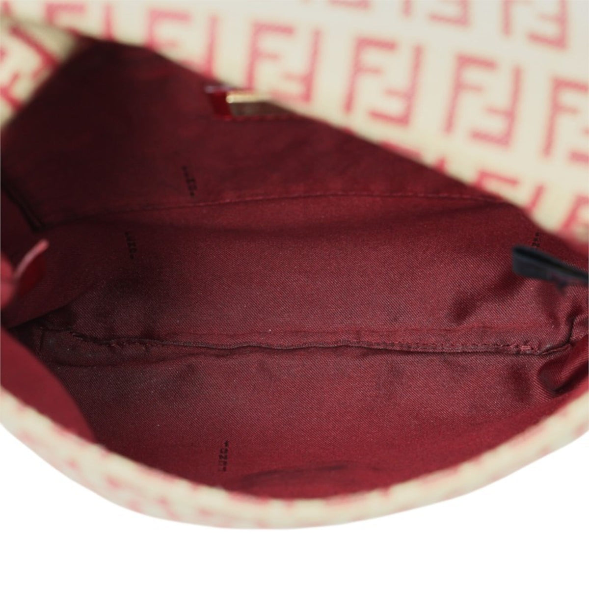 Fendi Zucchino Beige Red Color Canvas Leather Shoulder Bag (Pre-Owned)