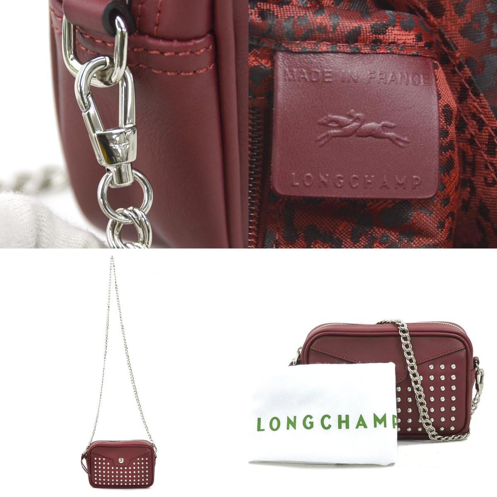 Longchamp Dark Red Leather Shoulder Bag (Pre-Owned)