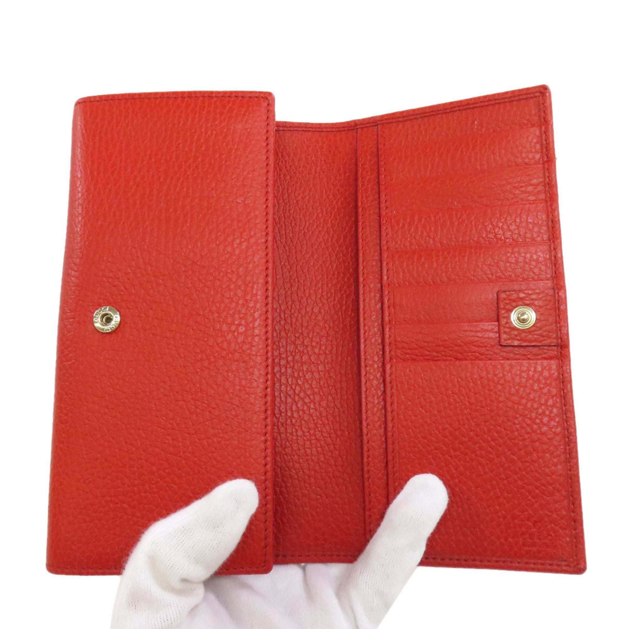 Gucci Red Color Leather Long Wallet (Bi-Fold) (Pre-Owned)