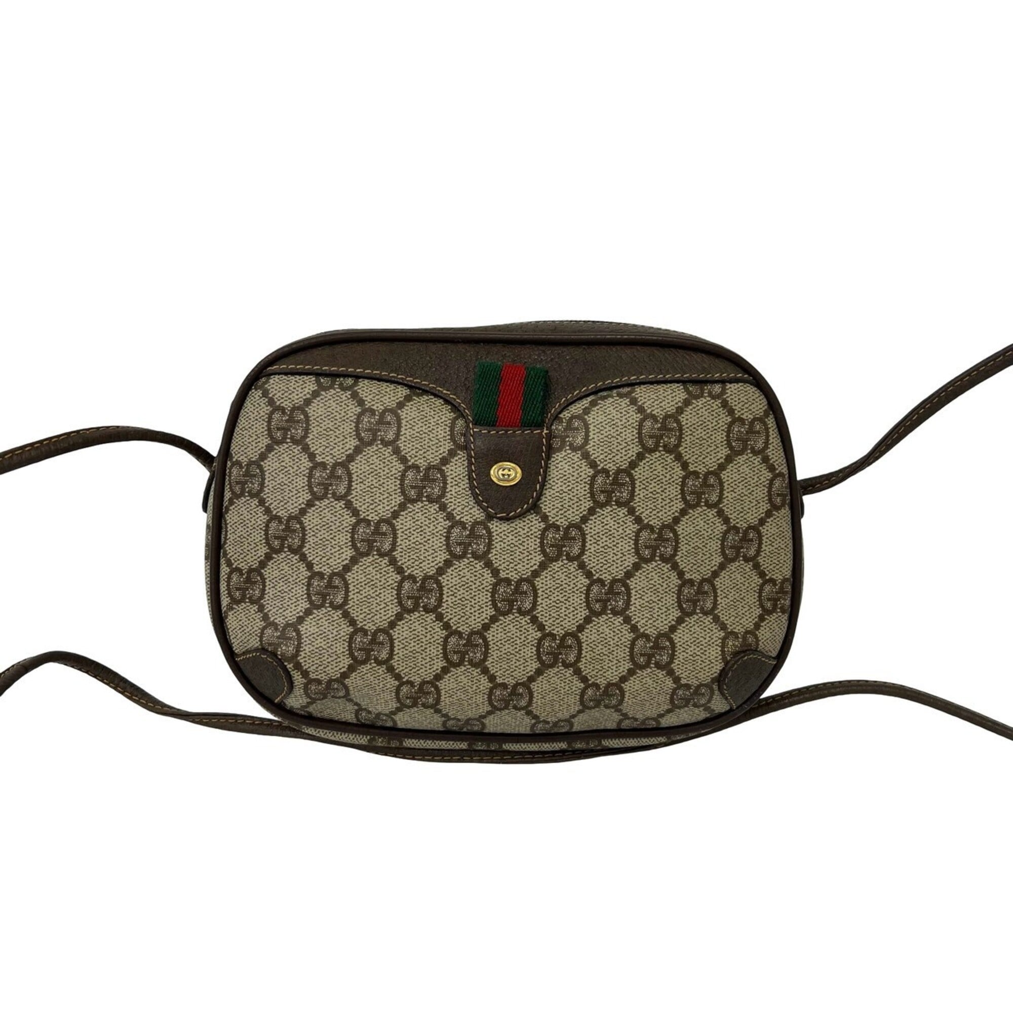 Gucci Brown Green Red Color Leather Pvc Shoulder Bag (Pre-Owned)