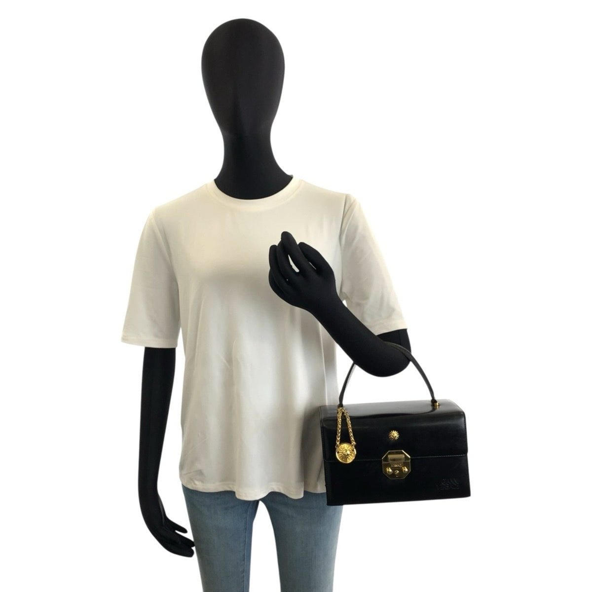 Versace Black Patent Leather Handbag Vanity Bag (Pre-Owned)
