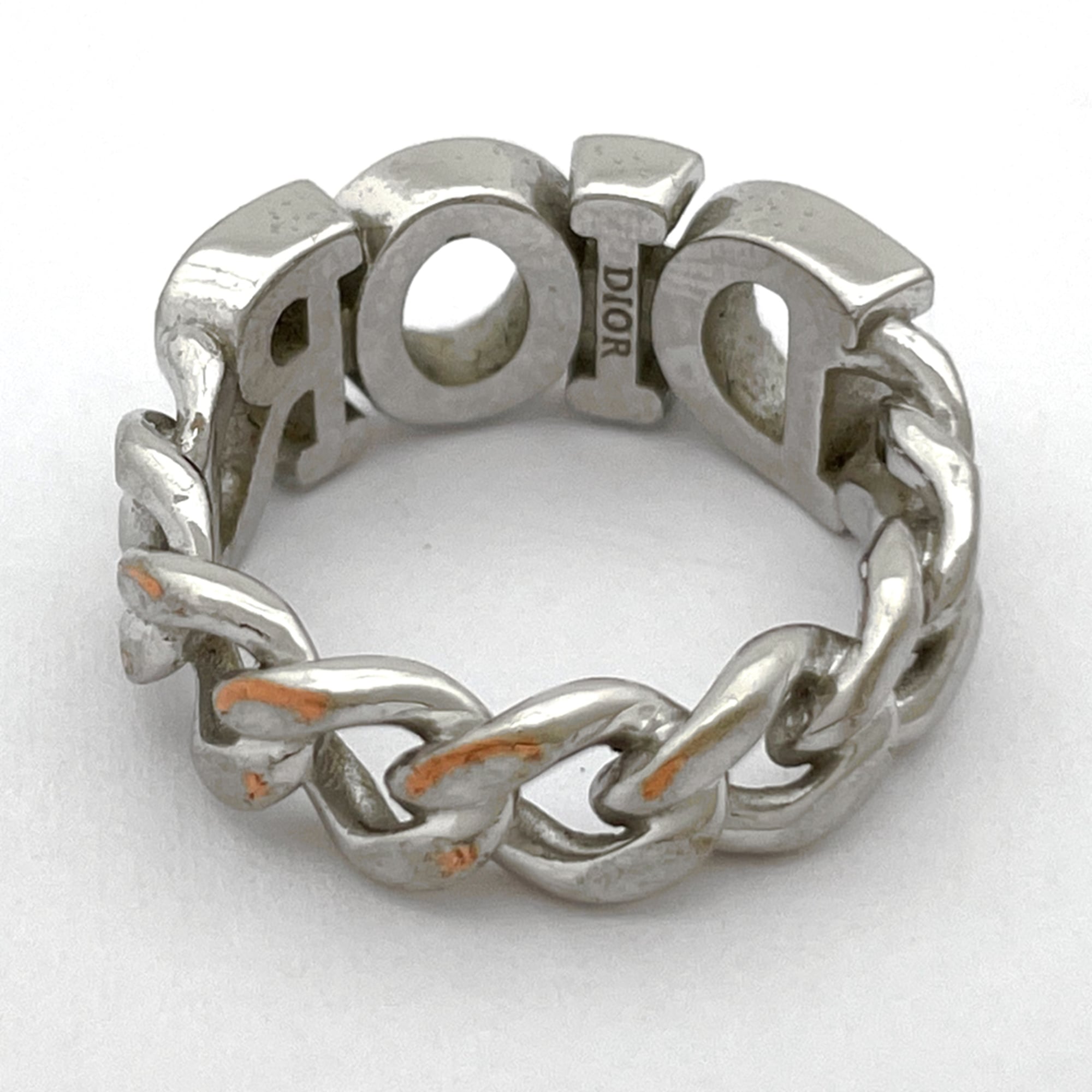 Christian Dior Silver Gold Plating Rhinestone Silver Band Ring (Pre-Owned)