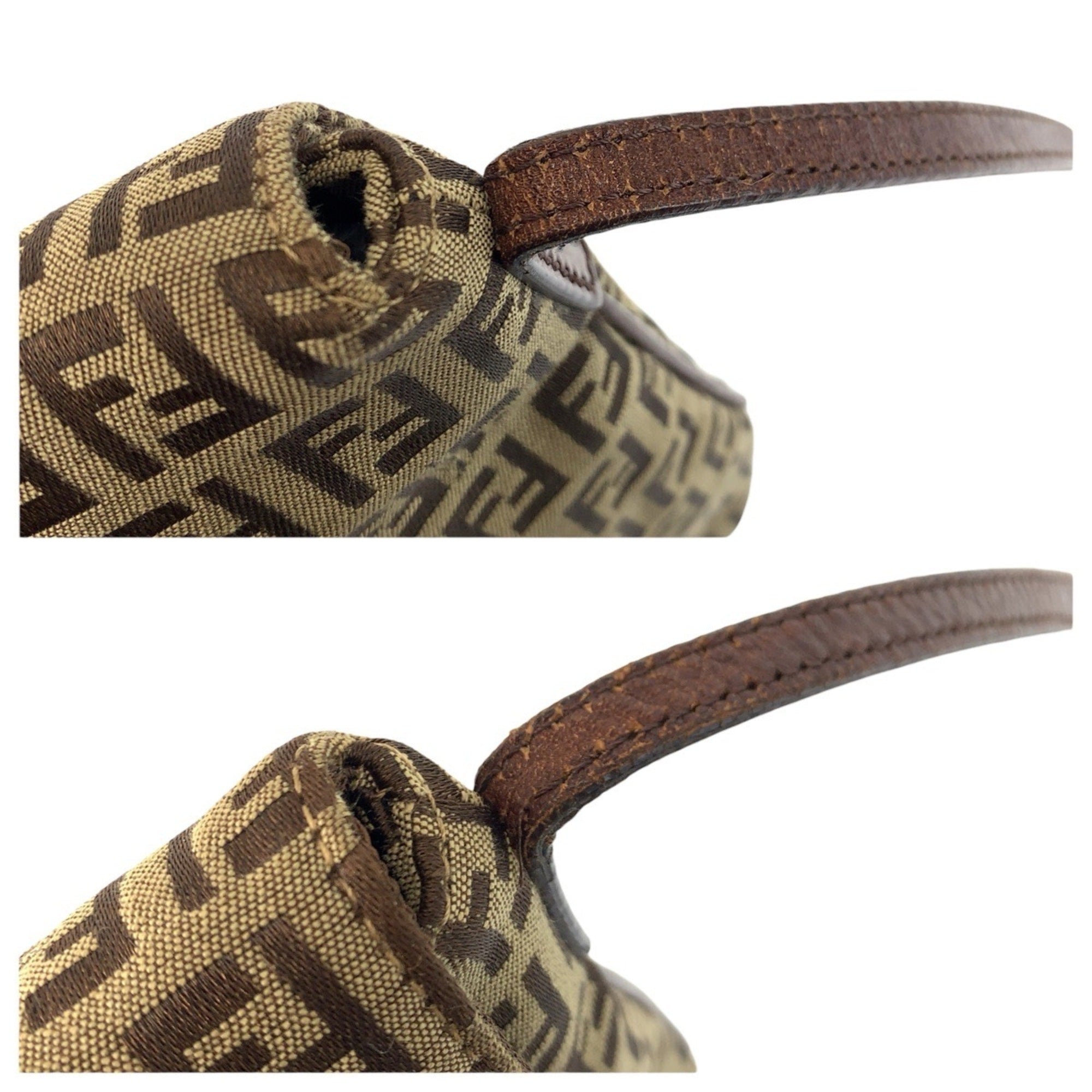 Fendi Brown Canvas Leather Pochette Shoulder Bag (Pre-Owned)