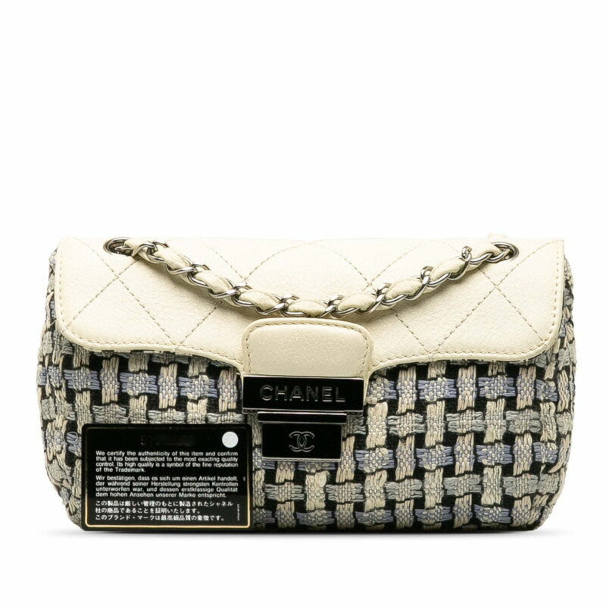 Chanel Blue White Tweed Wool Shoulder Bag (Pre-Owned)
