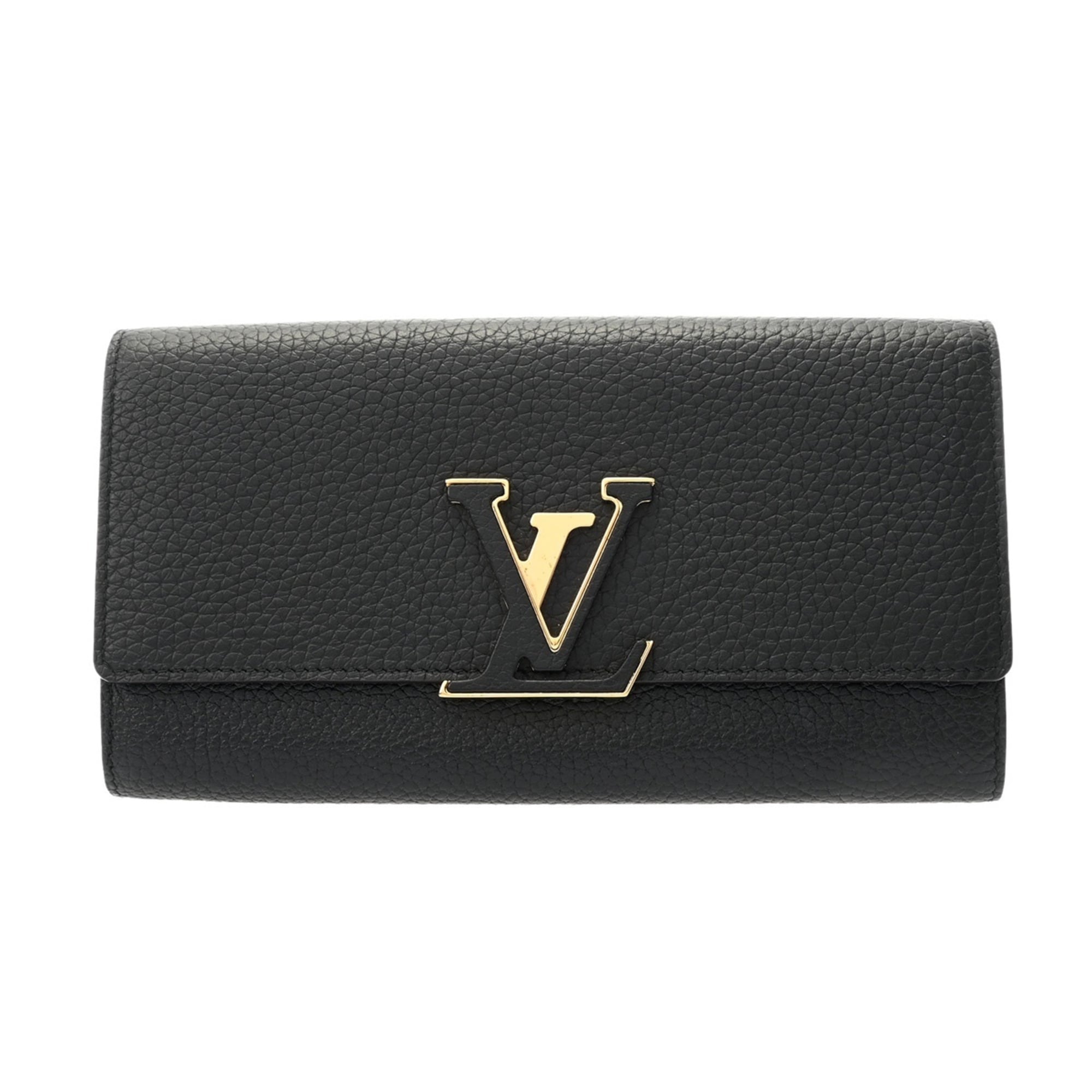 Louis Vuitton Noir Leather Long Wallet (Bi-Fold) (Pre-Owned)