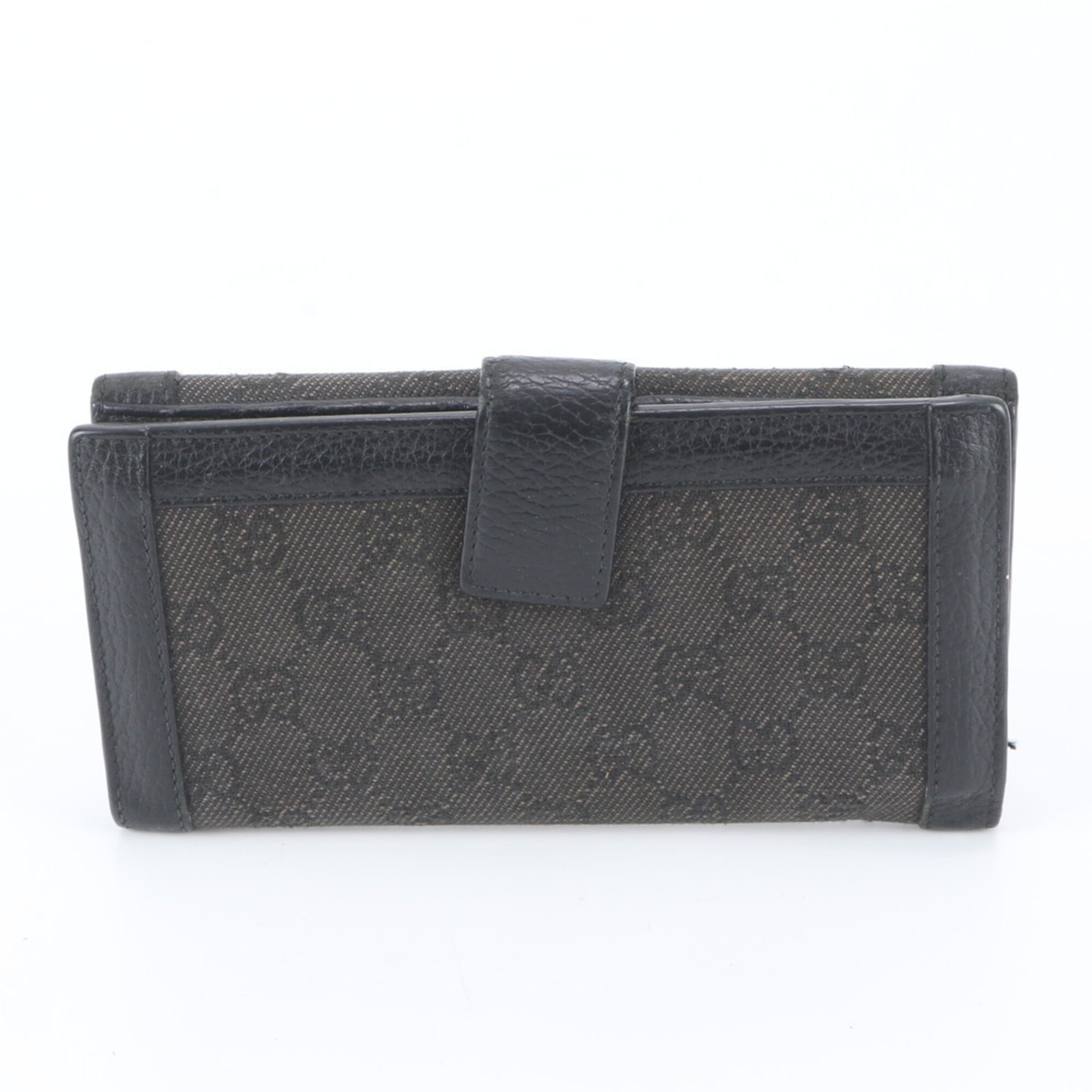 Gucci Black Leather Canvas Long Wallet (Bi-Fold) (Pre-Owned)