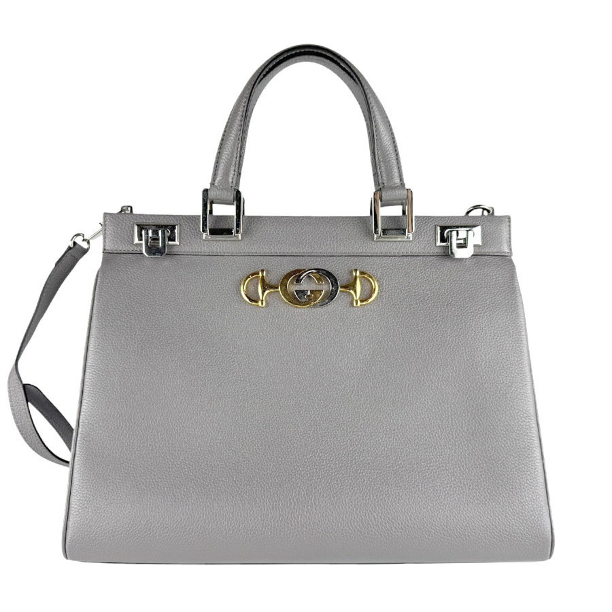 Gucci Gray Leather Handbag Shoulder Bag (Pre-Owned)