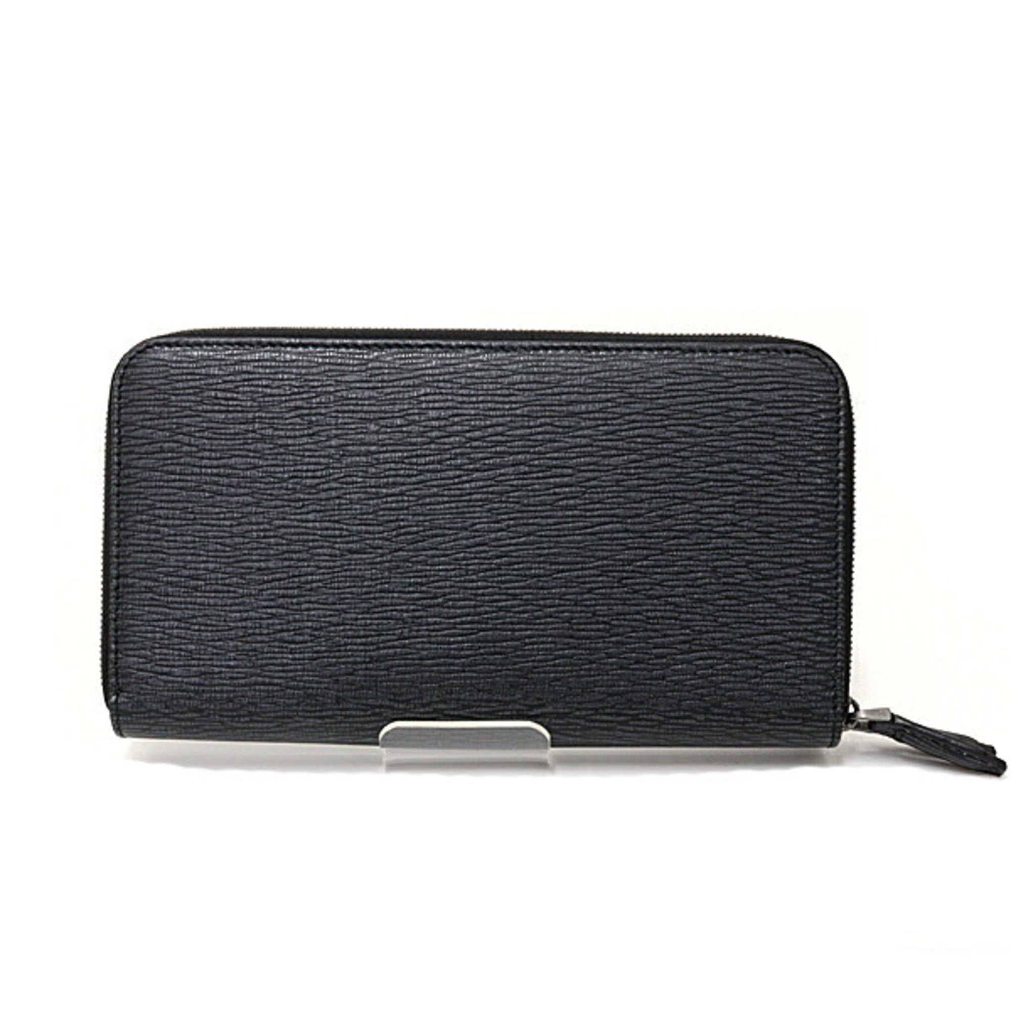 Salvatore Ferragamo Black Gray Leather Long Wallet (Bi-Fold) (Pre-Owned)
