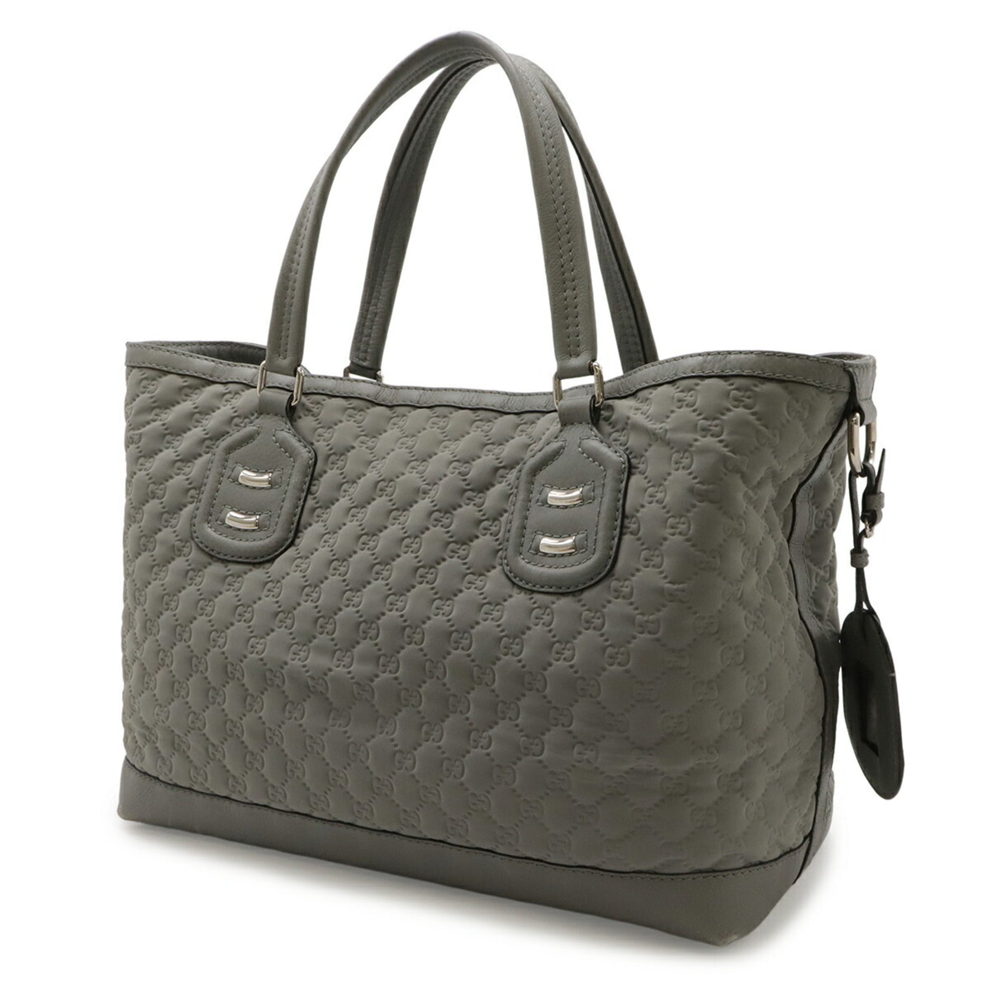 Gucci Light Gray Nylon Leather Shoulder Bag Tote Bag (Pre-Owned)