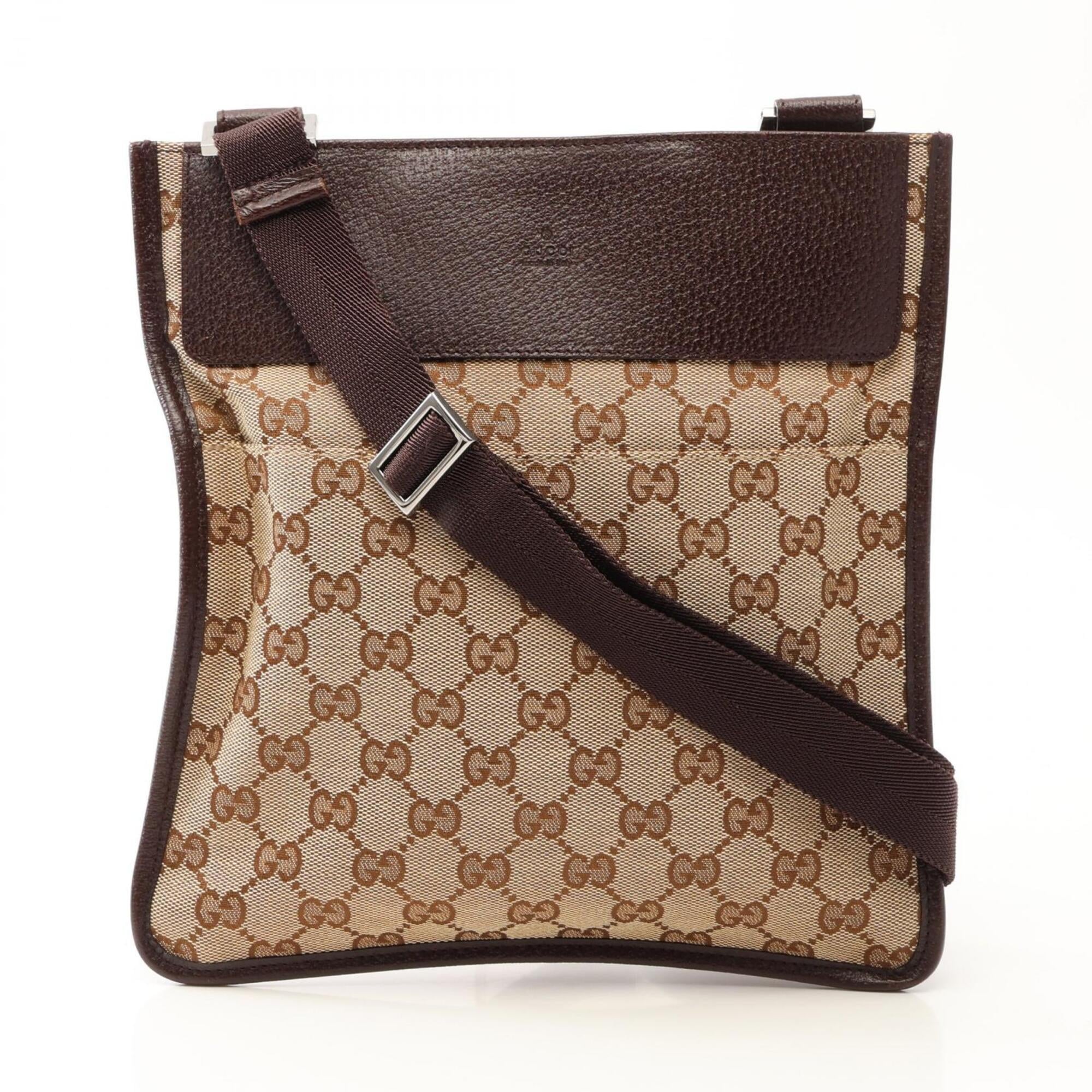 Gucci Gg Canvas Beige Brown Gg Canvas Leather Handbag Shoulder Bag (Pre-Owned)