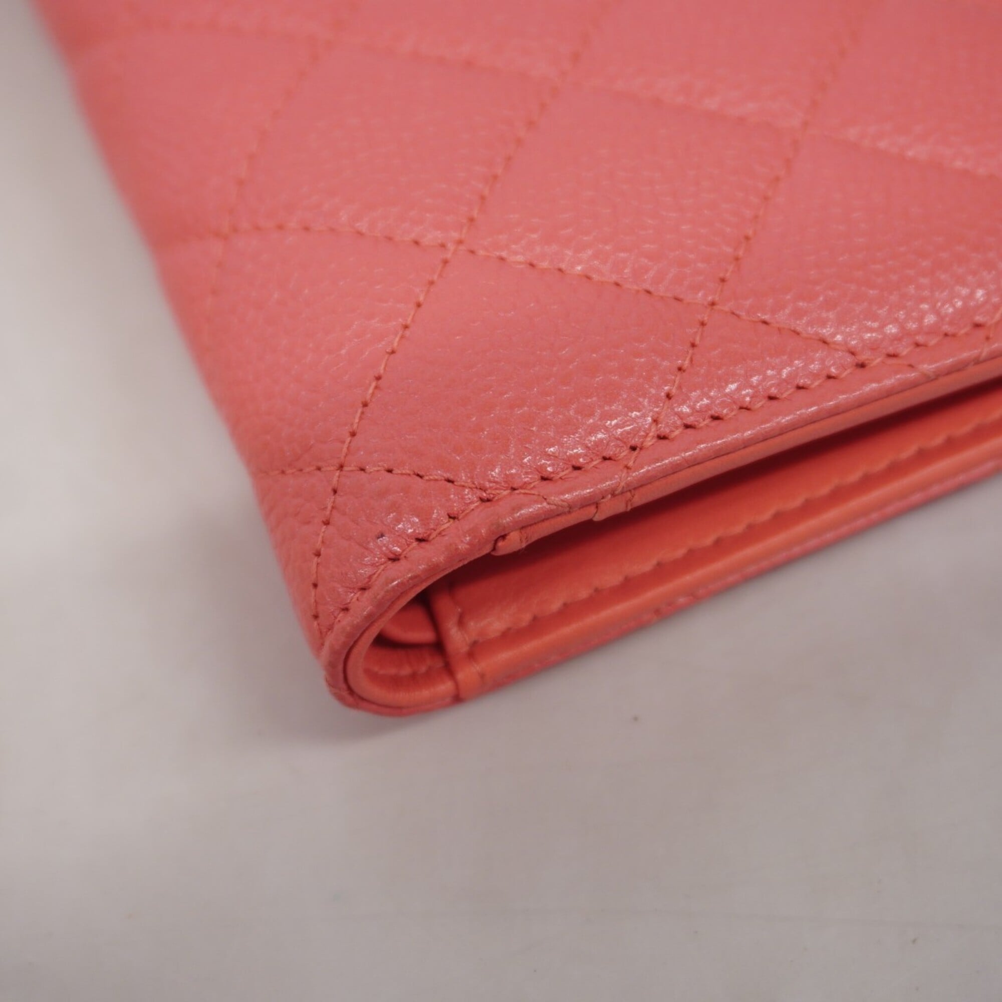 Chanel Pink Grained Calfskin Long Wallet (Bi-Fold) (Pre-Owned)