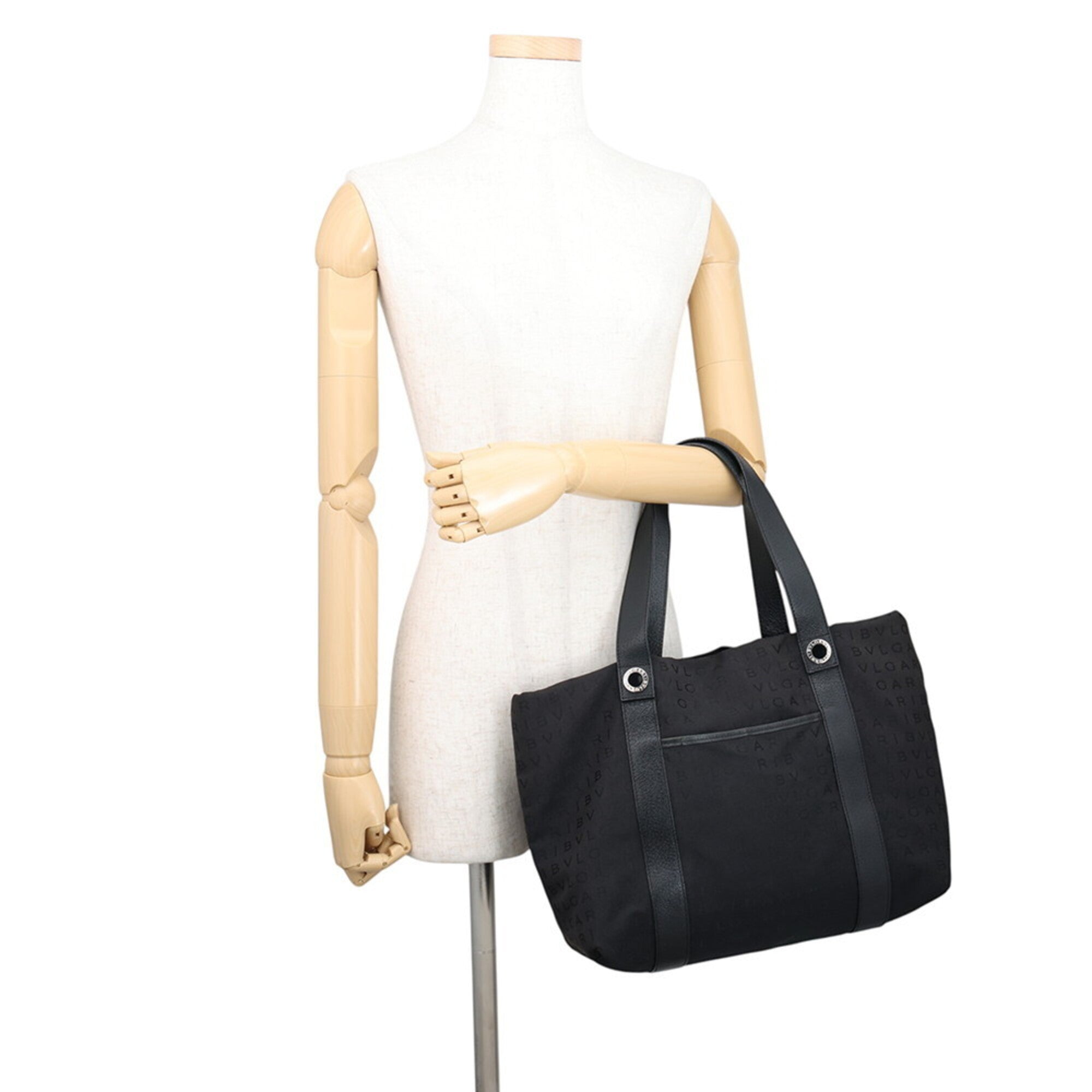 Bvlgari Black Canvas Leather Handbag Tote Bag (Pre-Owned)