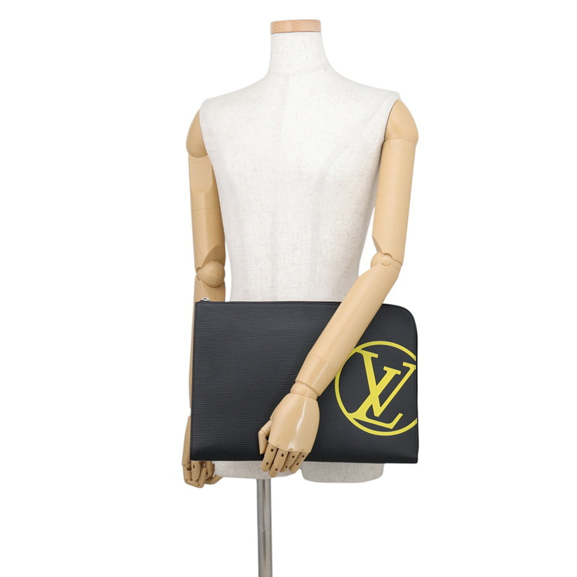 Louis Vuitton Epi Black Noir Yellow Epi Leather Clutch Bag Handbag Pochette (Pre-Owned)