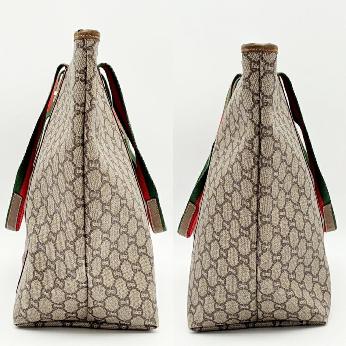 Gucci Beige Brown Green Red Color Pvc Leather Shoulder Bag Tote Bag (Pre-Owned)