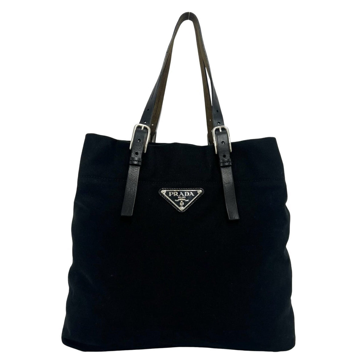 Prada Black Canvas Leather Handbag Shoulder Bag Tote Bag (Pre-Owned)