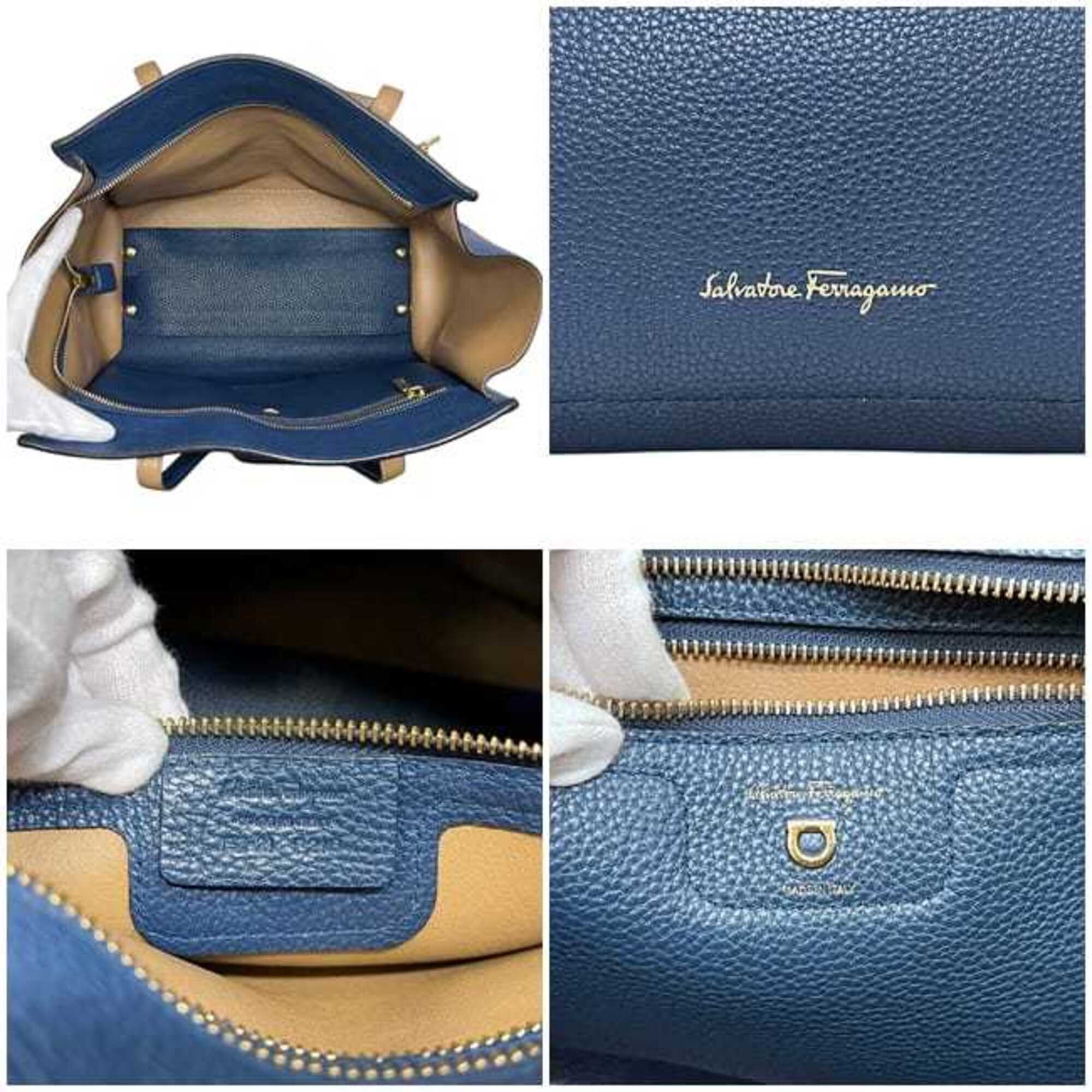 Salvatore Ferragamo Blue Leather Tote Bag (Pre-Owned)