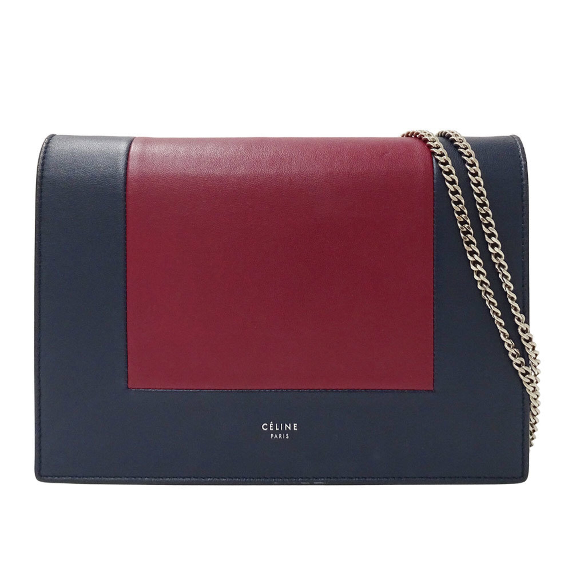Celine Bordeaux Navy Leather Handbag Shoulder Bag (Pre-Owned)
