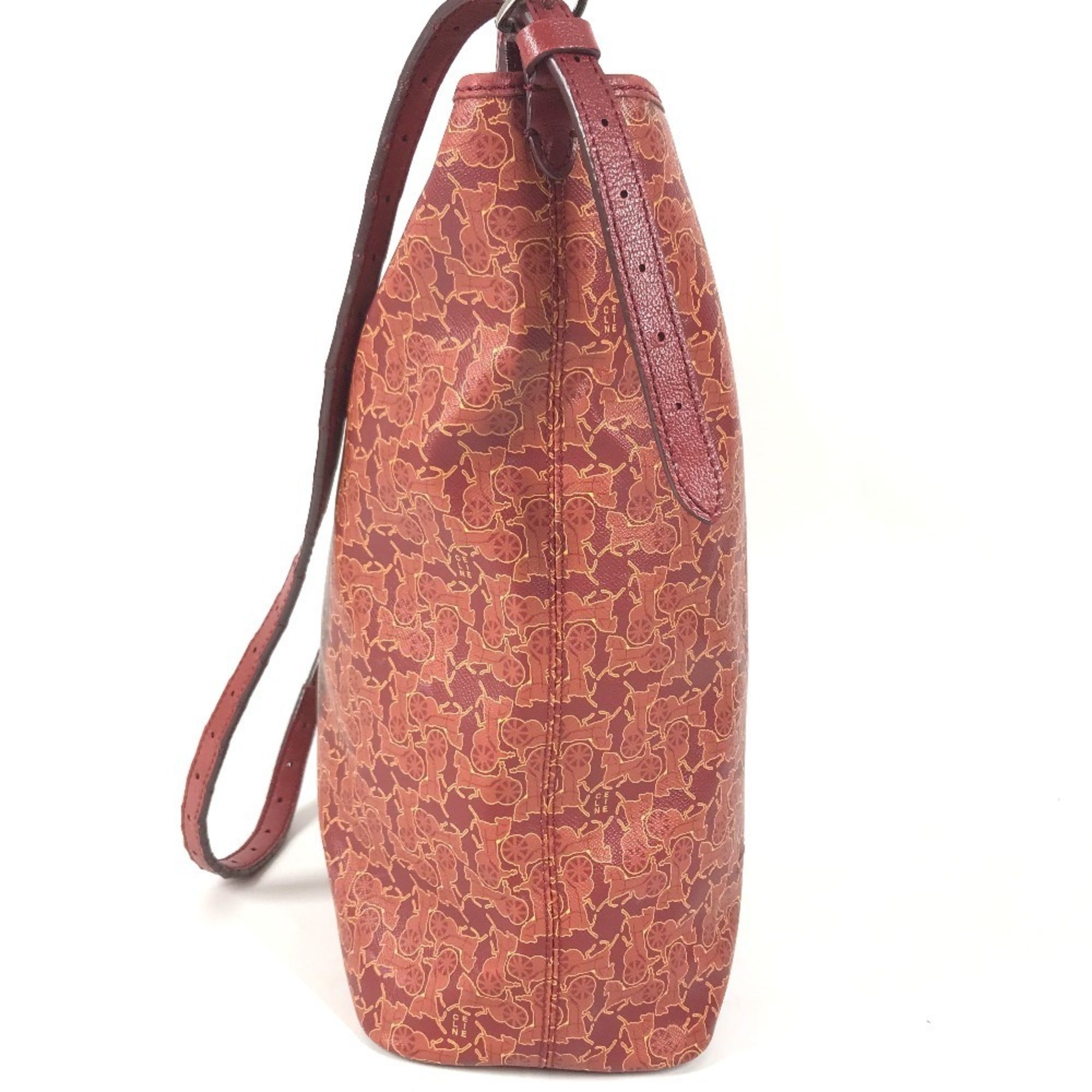 Celine Red Color Leather Coated Canvas Shoulder Bag Tote Bag (Pre-Owned)