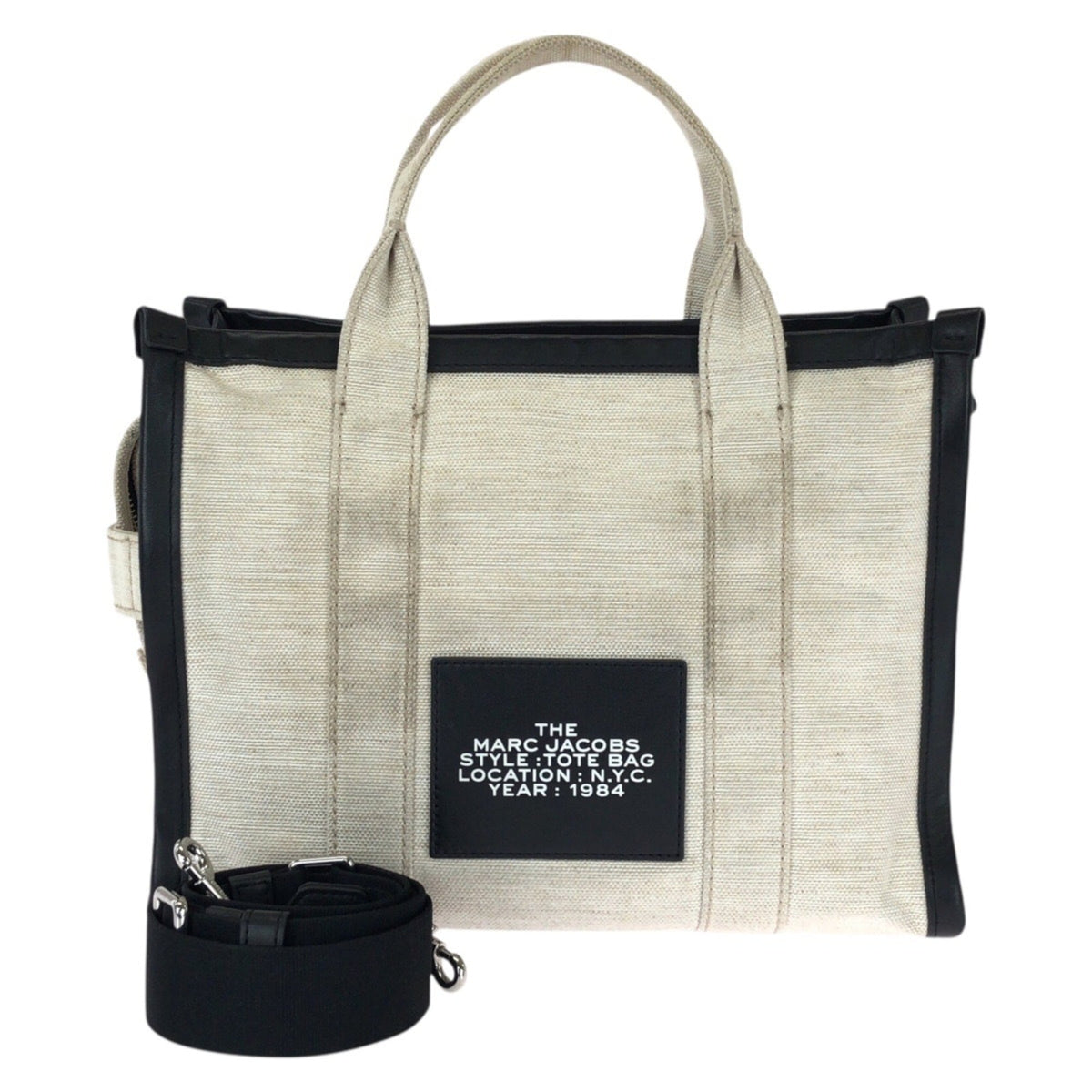 Marc Jacobs Black White Canvas Leather Shoulder Bag Tote Bag (Pre-Owned)