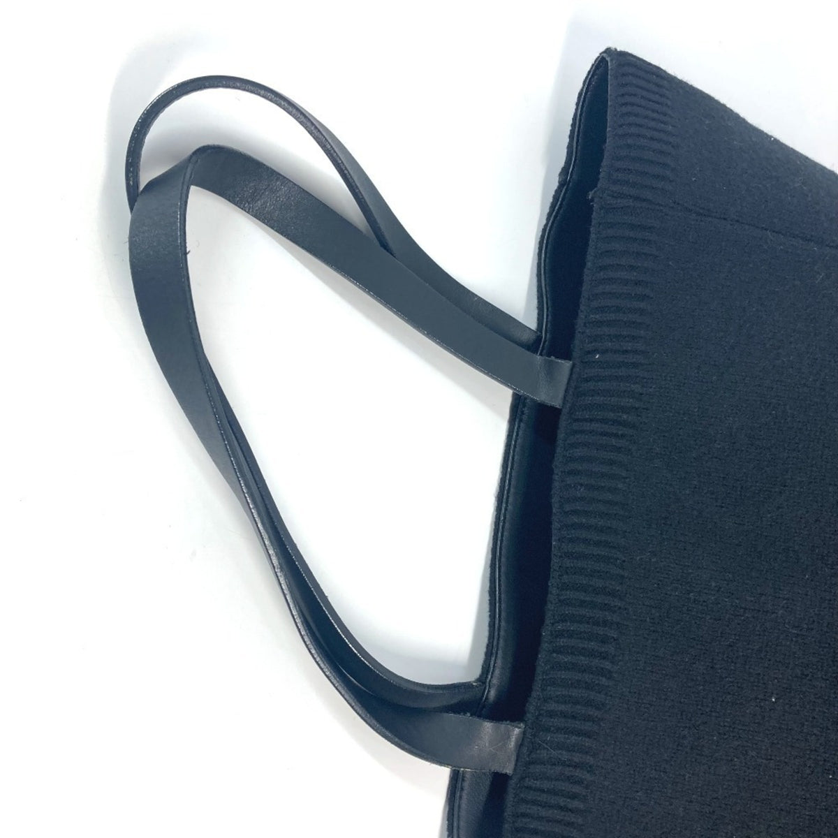 Chanel Black Knit Leather Shoulder Bag Tote Bag (Pre-Owned)