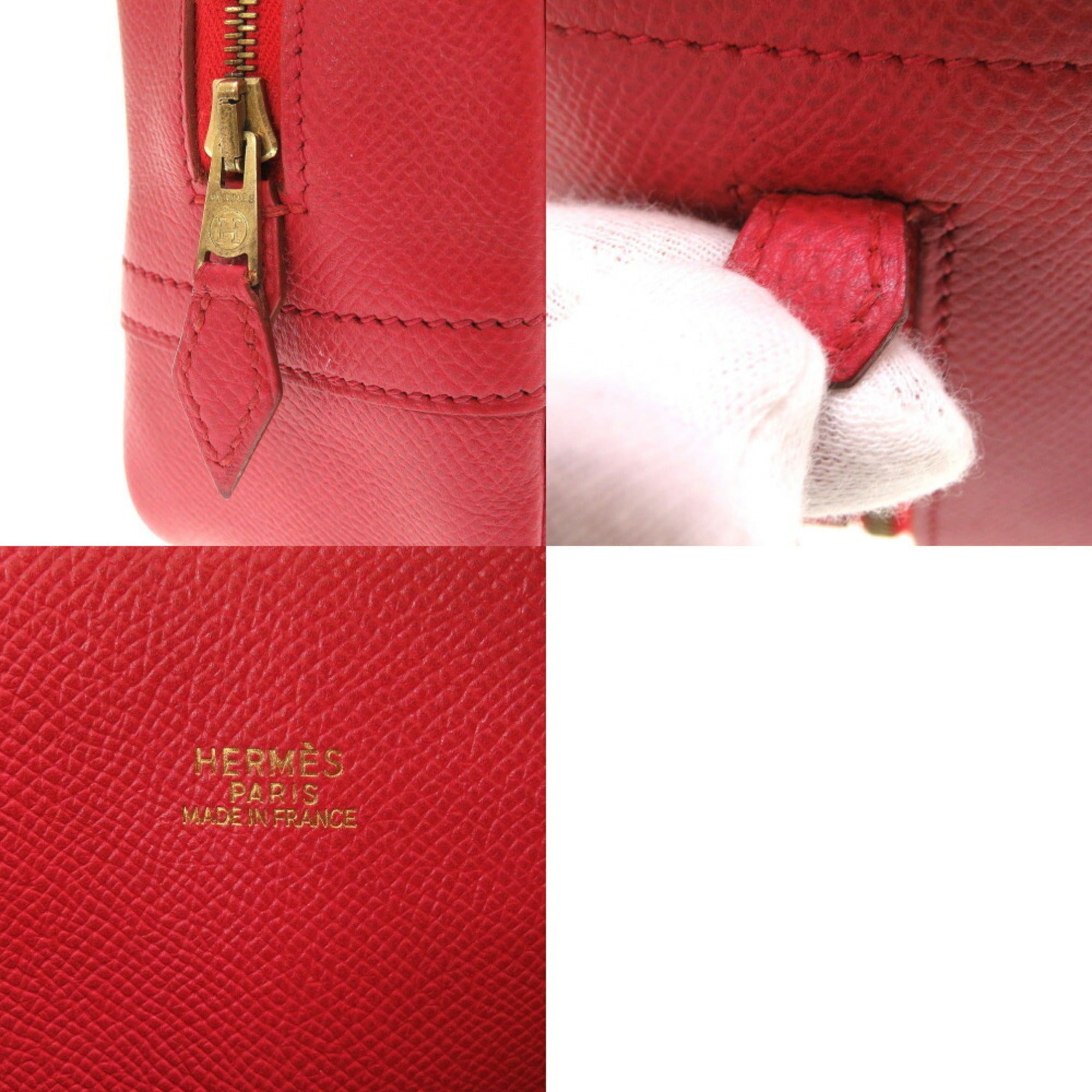 Hermes Rouge Vif Vert Courchevel Leather Handbag (Pre-Owned)