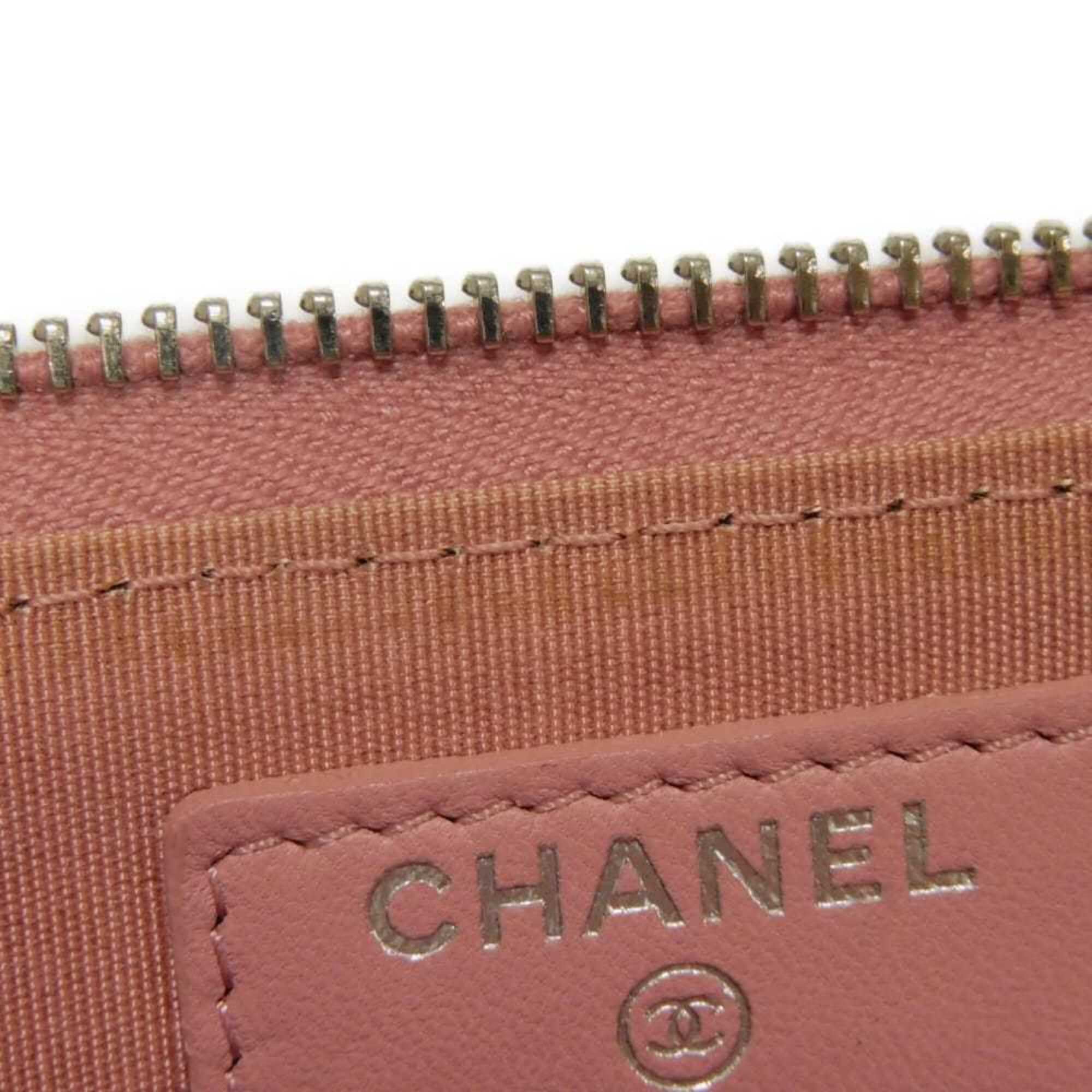 Chanel Camellia Pink Leather Coin Purse/Coin Case (Pre-Owned)