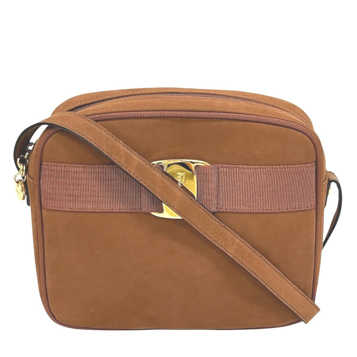 Salvatore Ferragamo Vara Brown Suede Shoulder Bag (Pre-Owned)