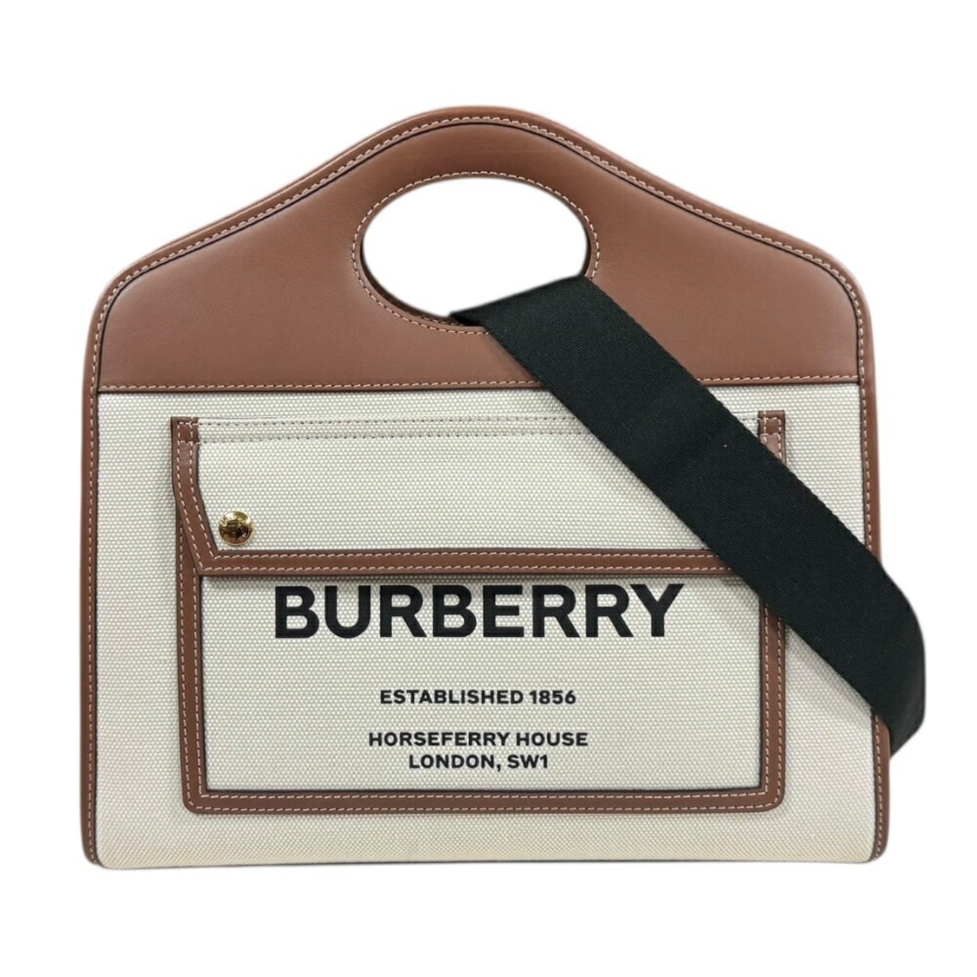 Burberry Beige Brown Canvas Leather Shoulder Bag (Pre-Owned)