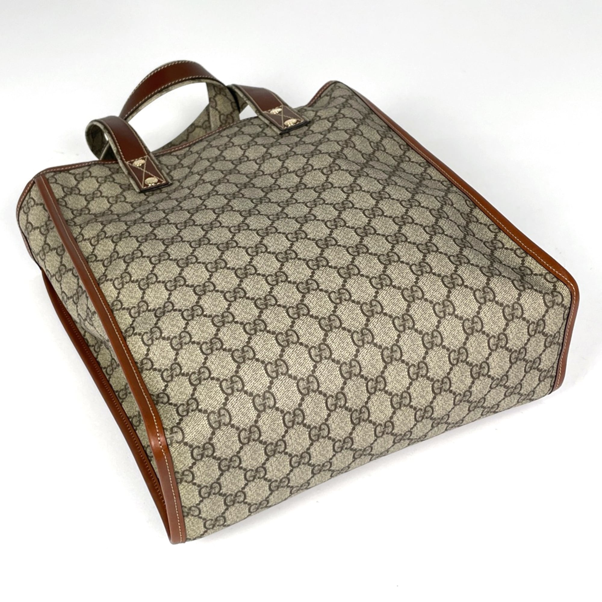 Gucci Beige Coated Canvas Leather Tote Bag (Pre-Owned)