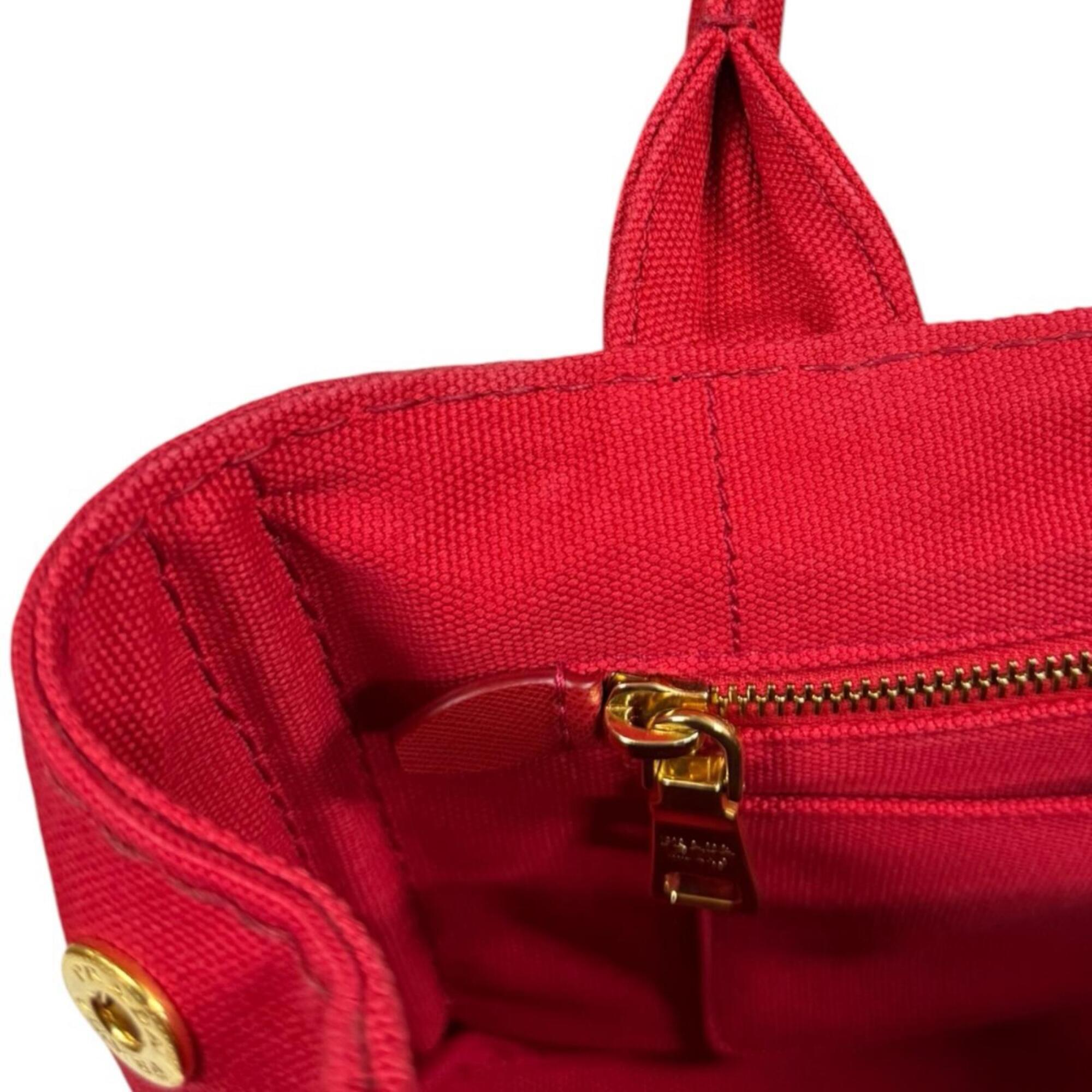 Prada Red Color Canvas Shoulder Bag (Pre-Owned)