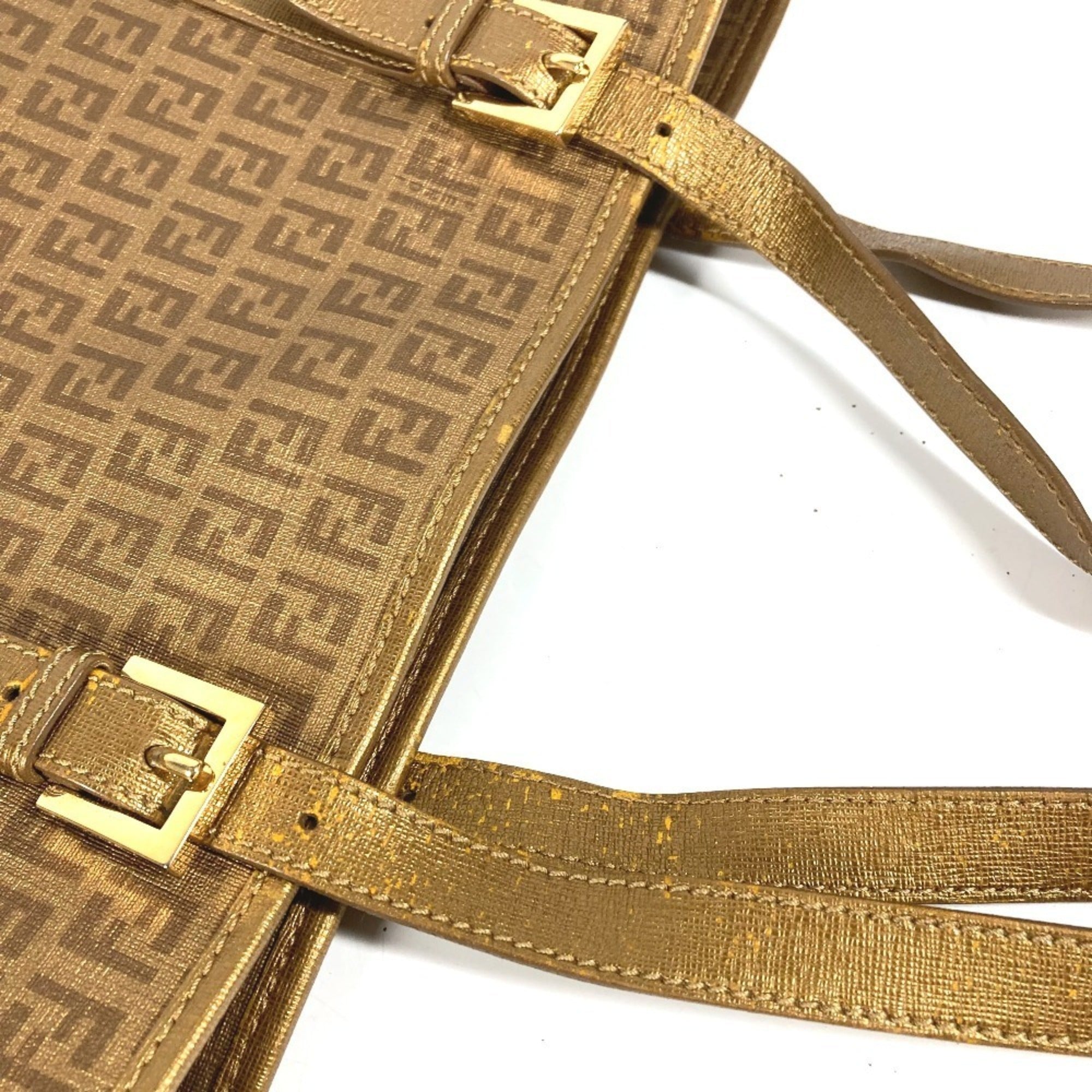 Fendi Gold Zucca Pvc Leather Shoulder Bag Tote Bag (Pre-Owned)