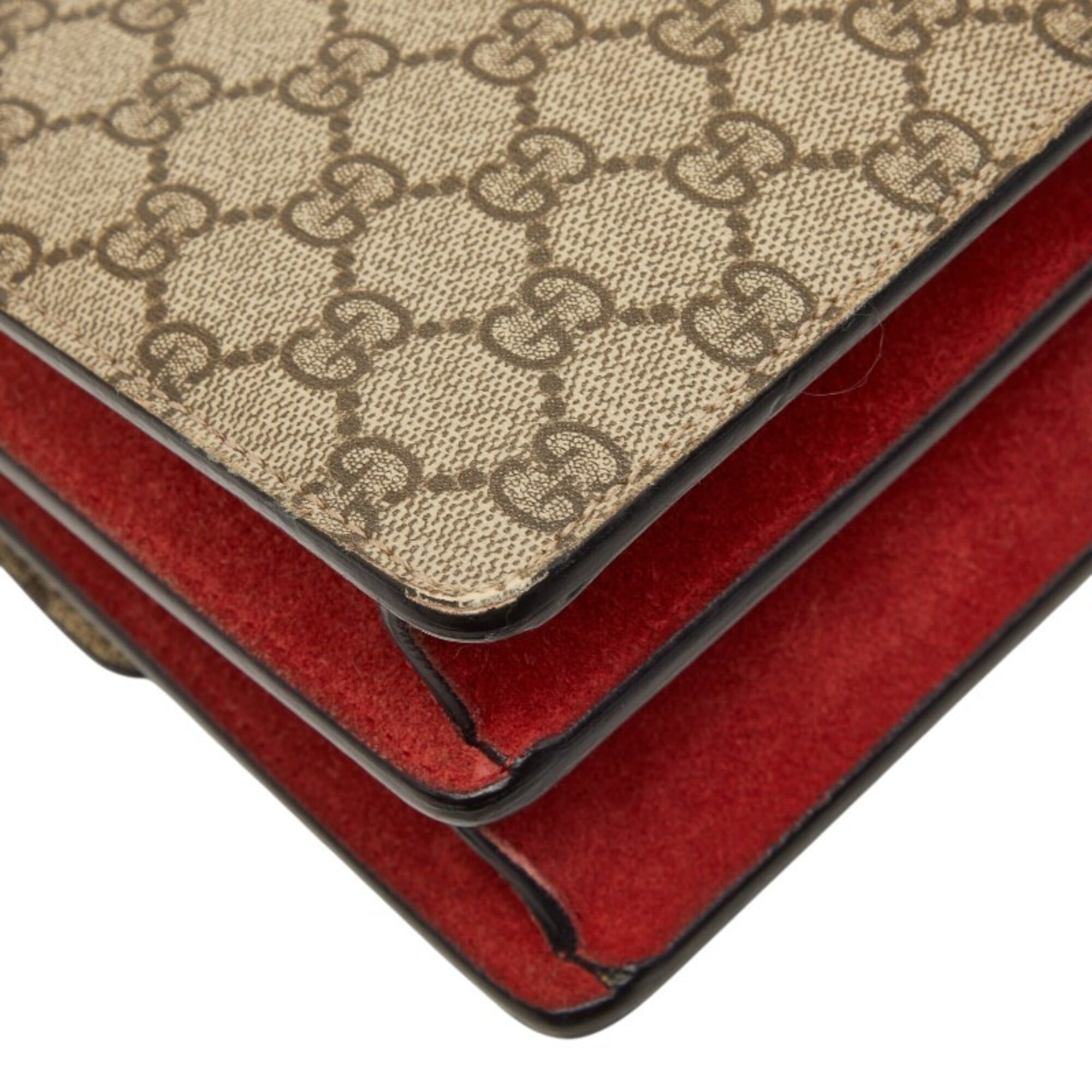Gucci Beige Red Color Pvc Suede Shoulder Bag (Pre-Owned)
